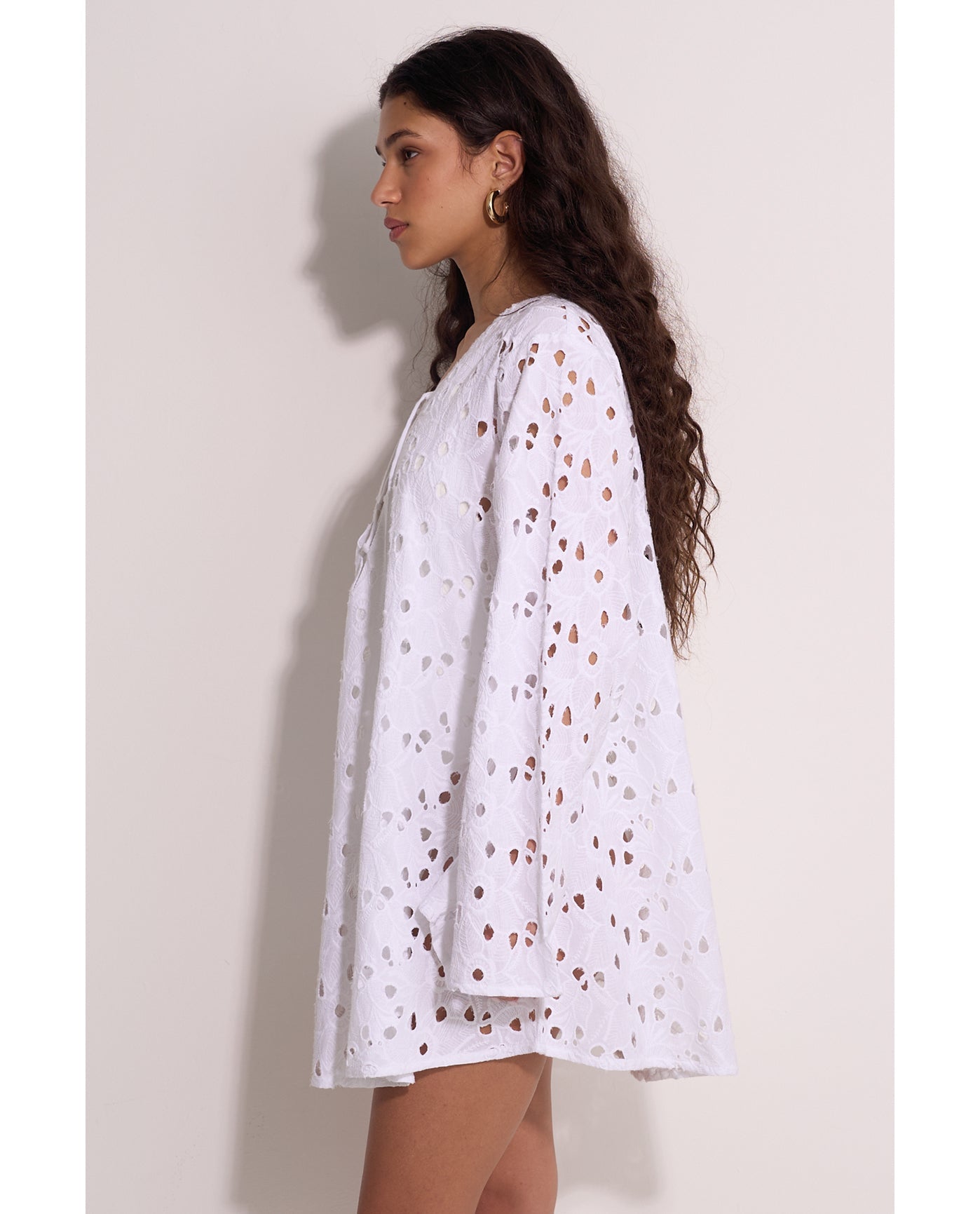 Coastal Lace Mini Dress Cover-Up | White