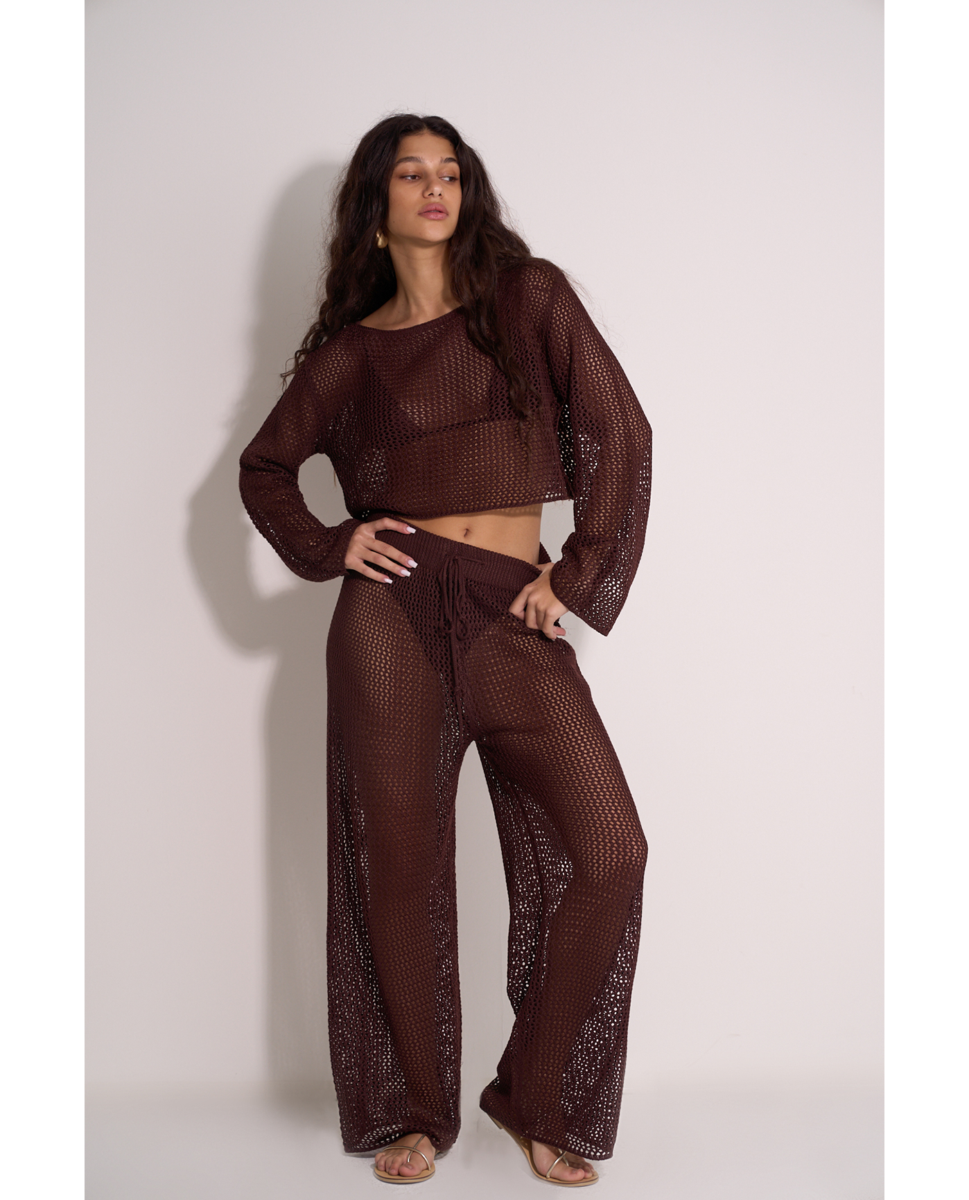 Anna Two Crochet Long Sleeve Beach Top