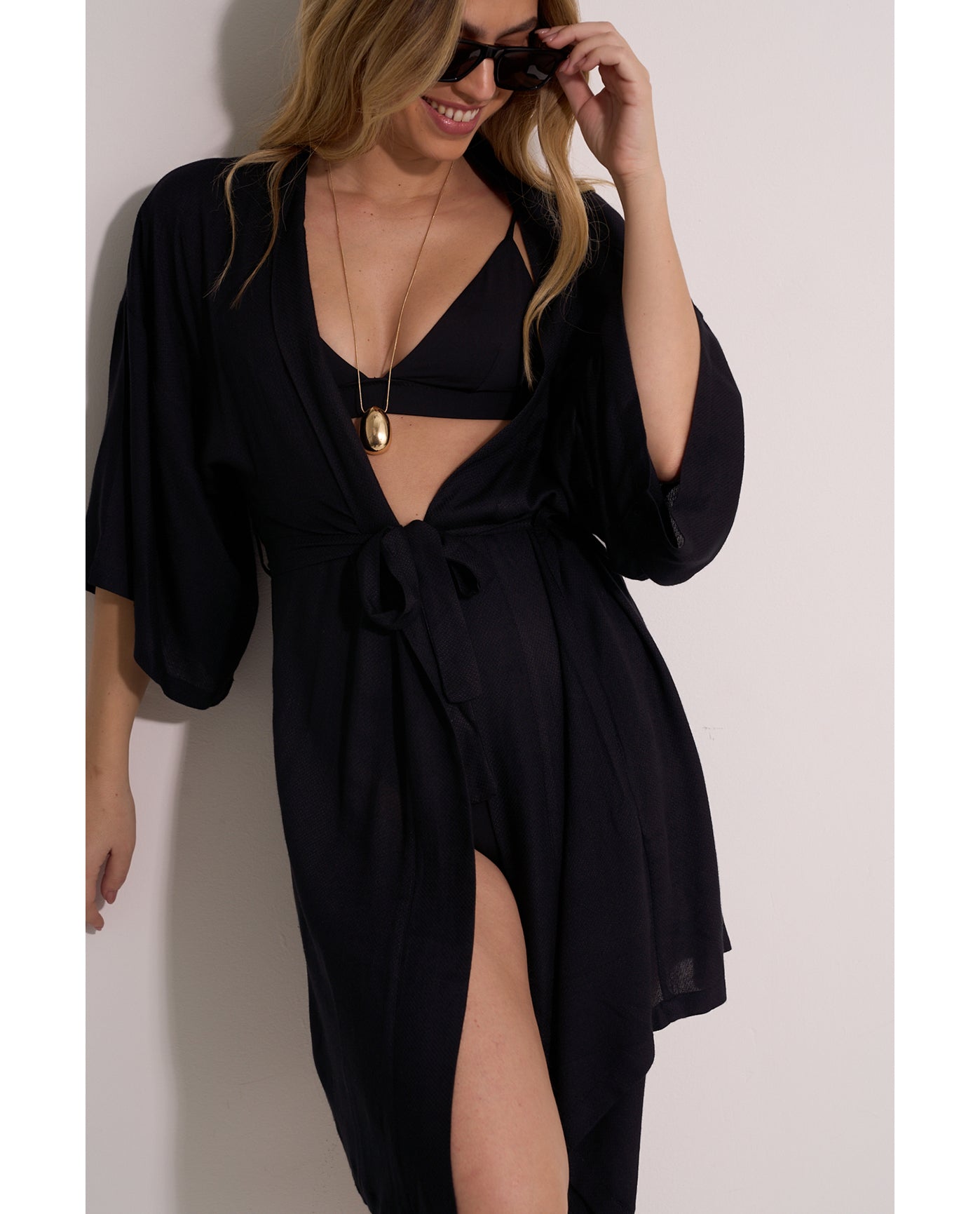 Detail View Of Satin Shore Robe Cover-Up | Black