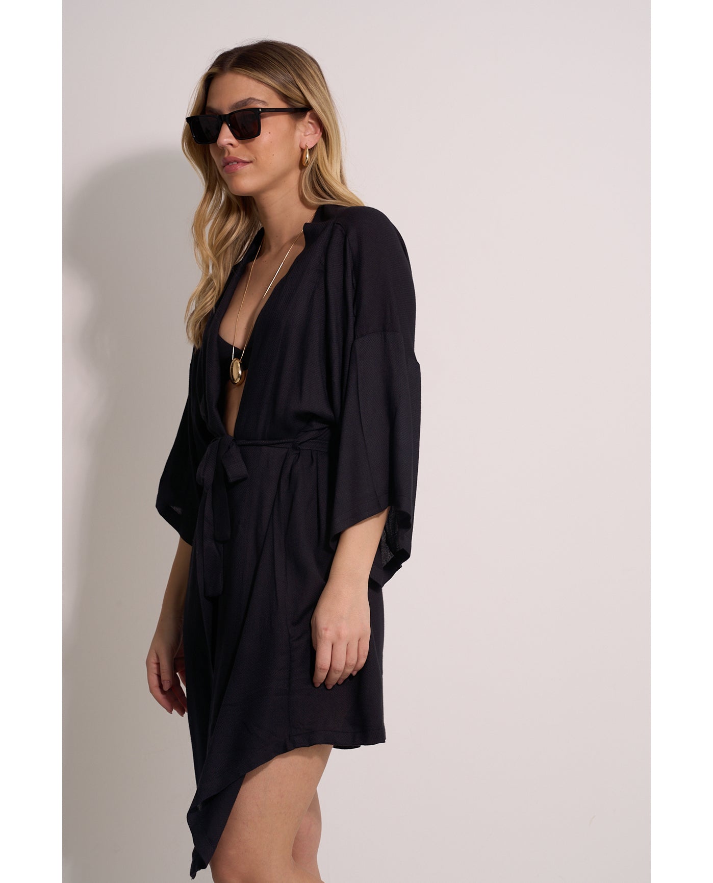 Side View Of Satin Shore Robe Cover-Up | Black