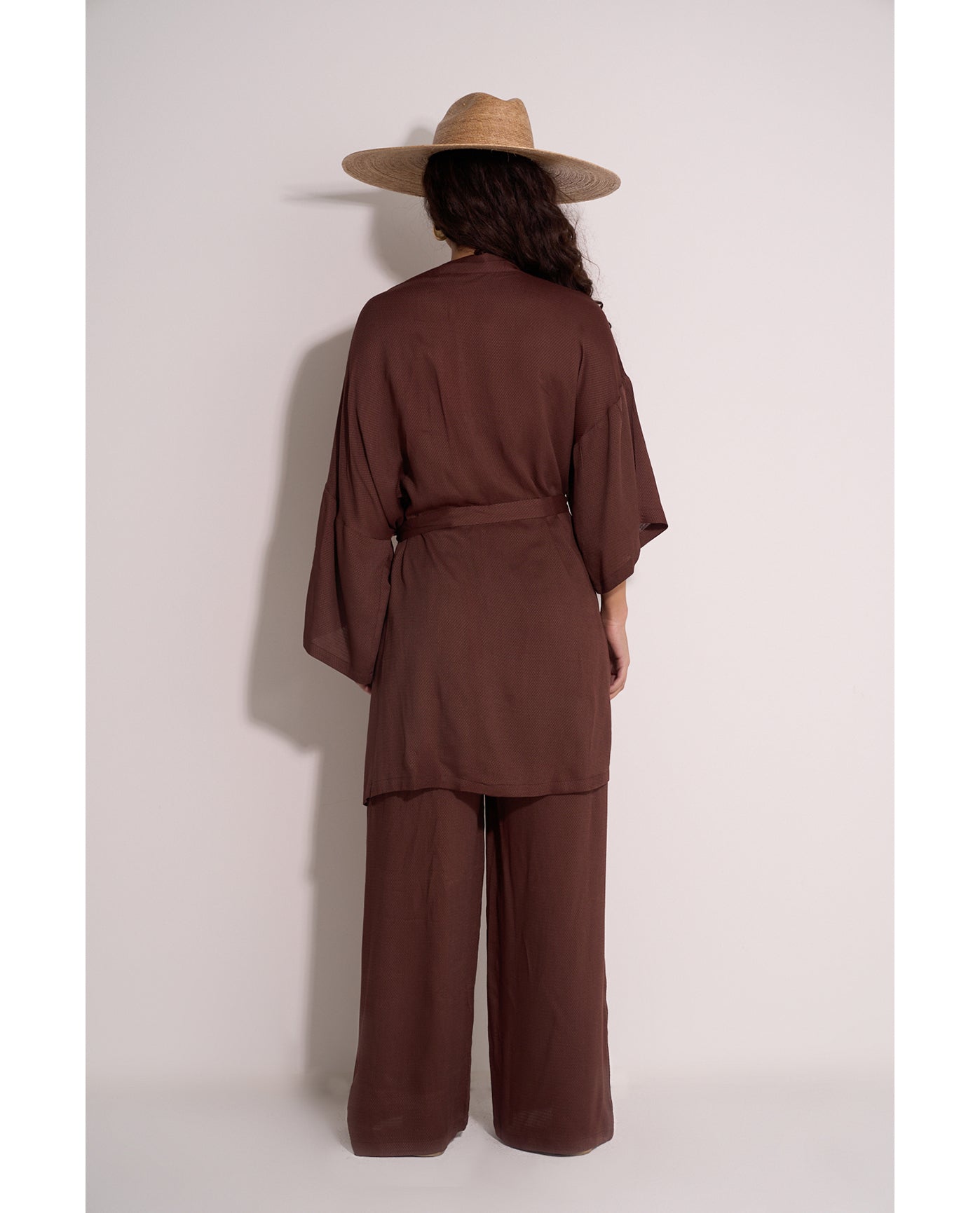 Back View Of Satin Shore Robe Cover-Up | dark-brown