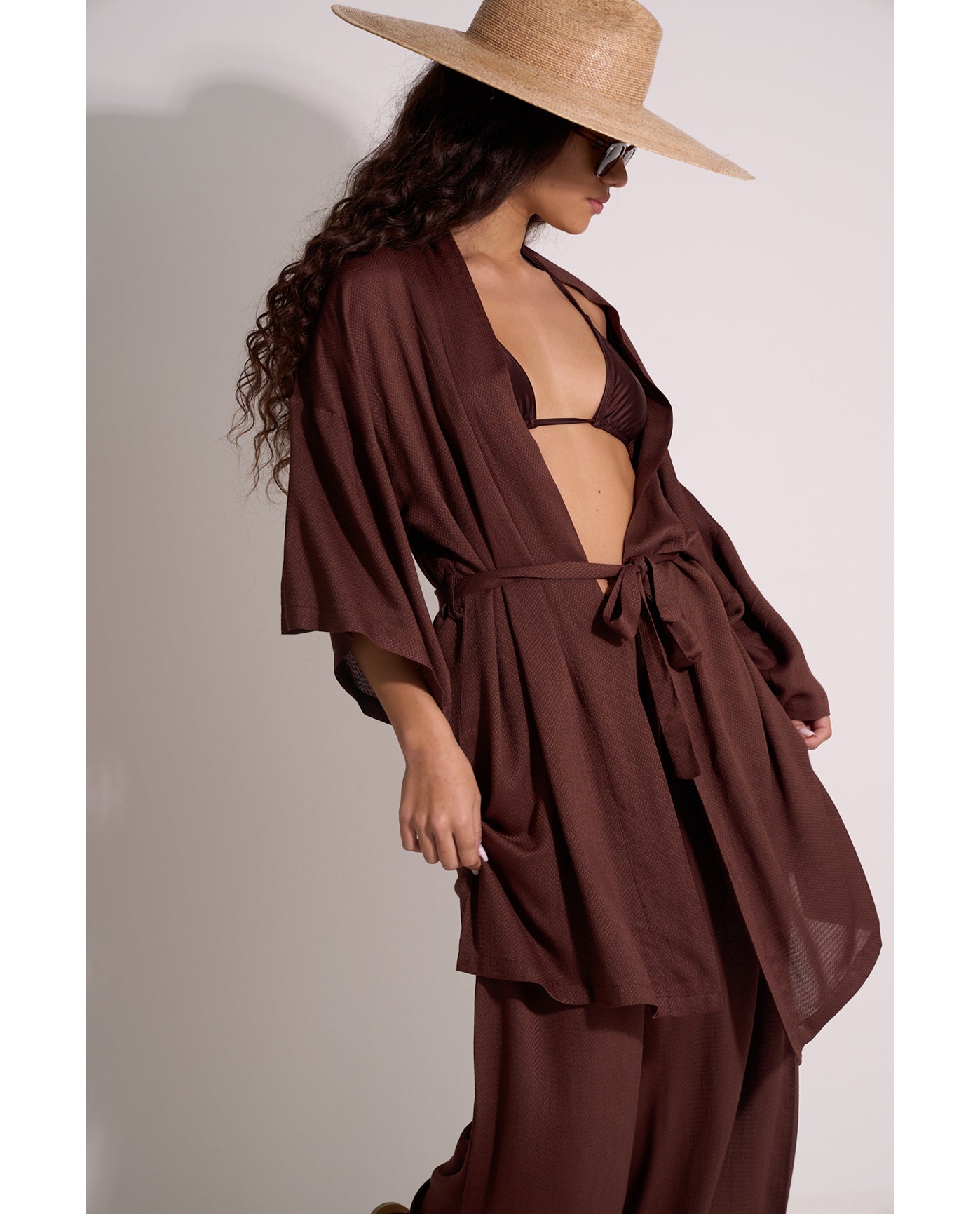 Detail View Of Satin Shore Robe Cover-Up | dark-brown