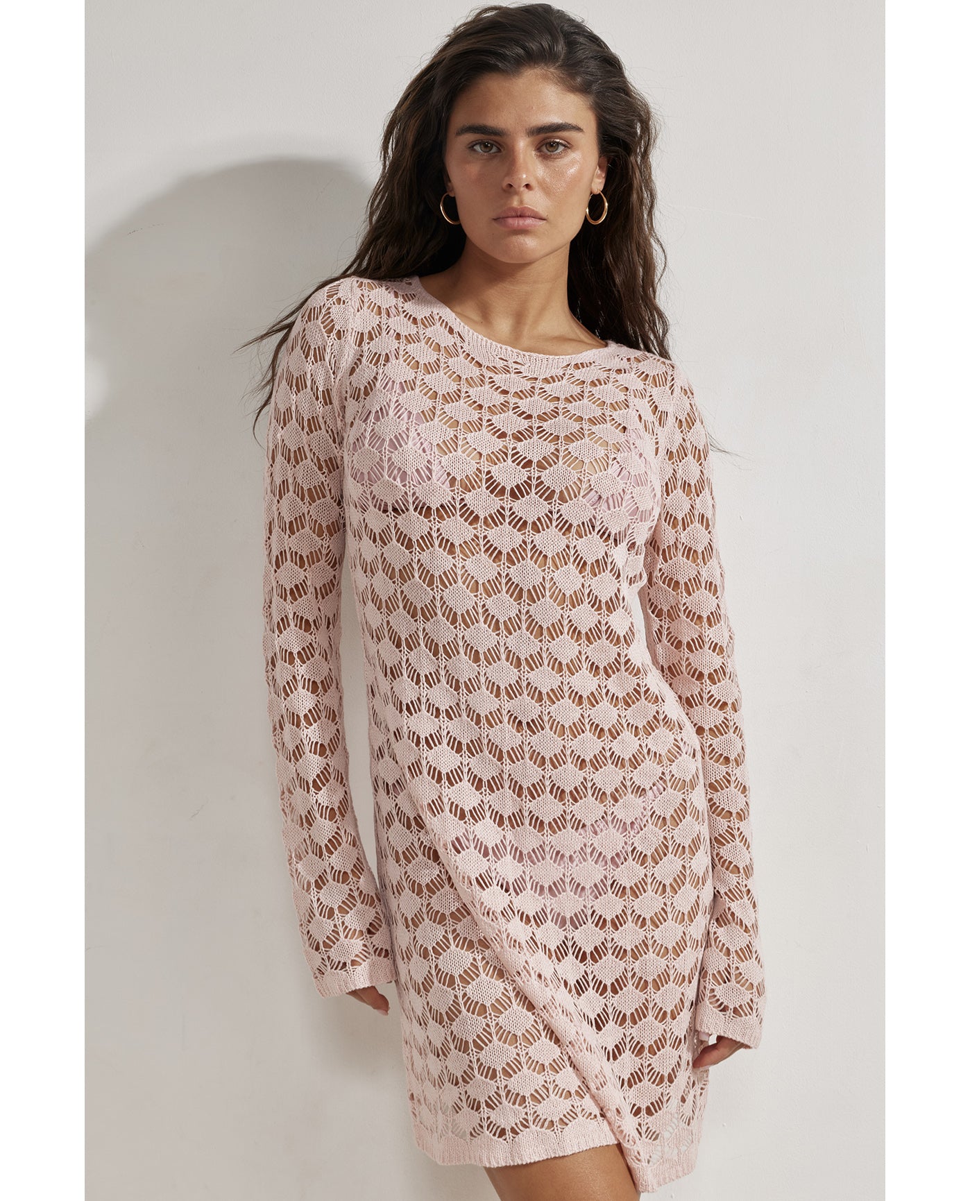 Rama Crochet Mini Dress Cover-Up-Dusk pink