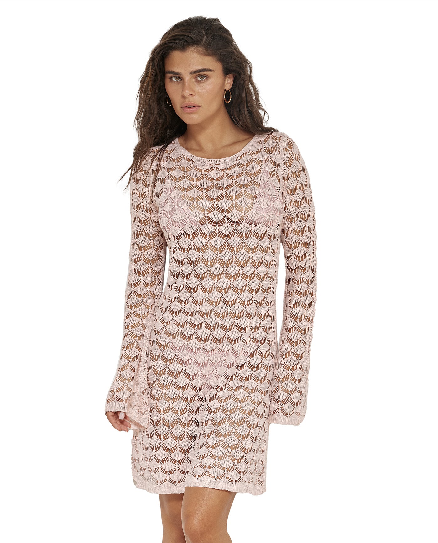 Rama Crochet Mini Dress Cover-Up-Dusk pink