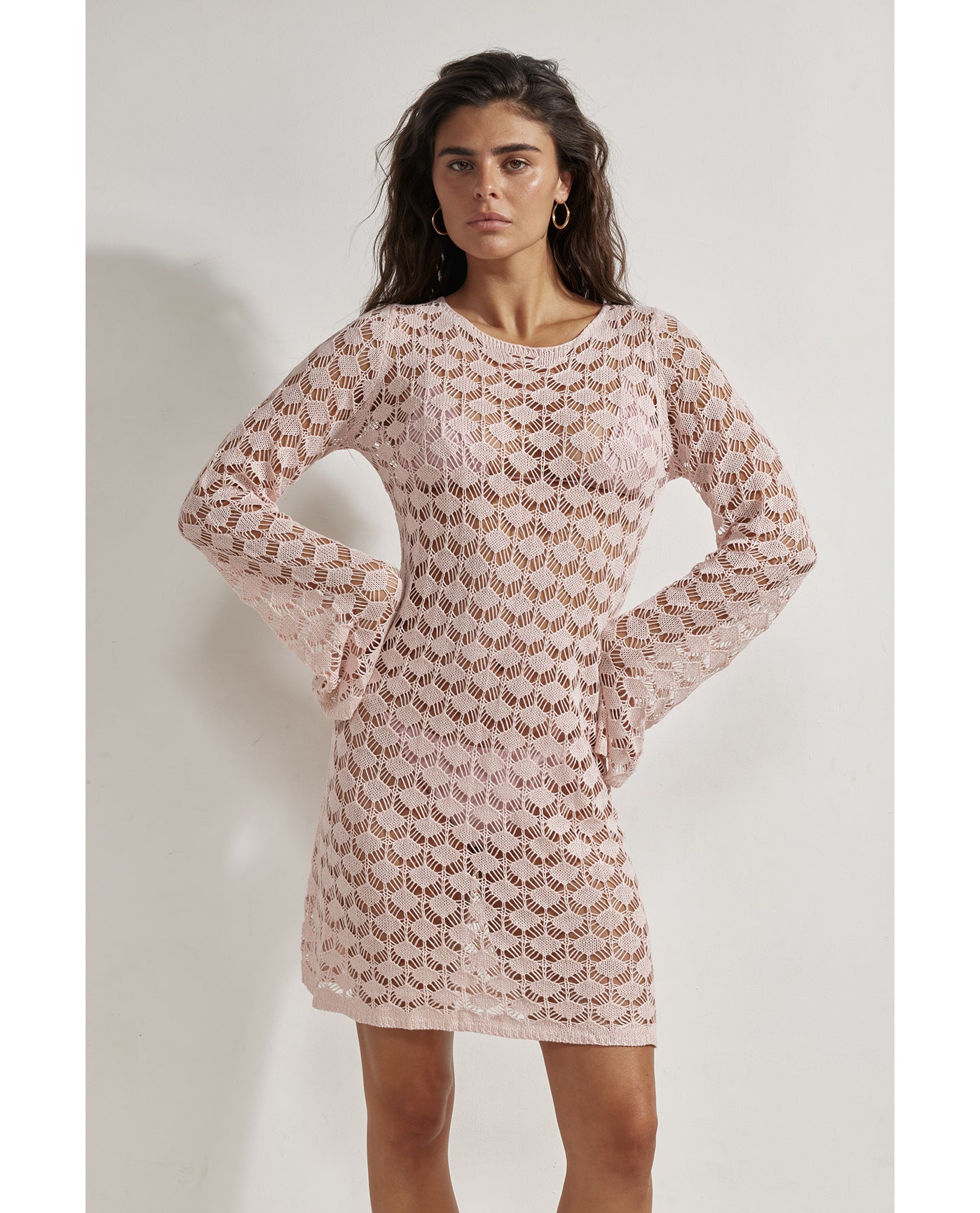 Rama Crochet Mini Dress Cover-Up-Dusk pink