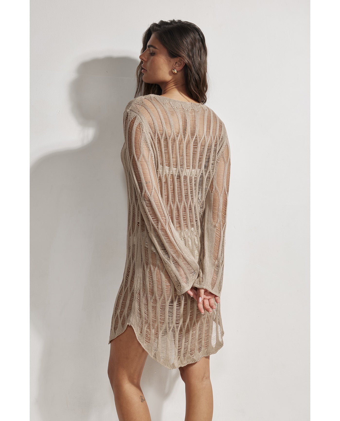 Estelle Crochet Beach Dress Cover-Up-Mocha