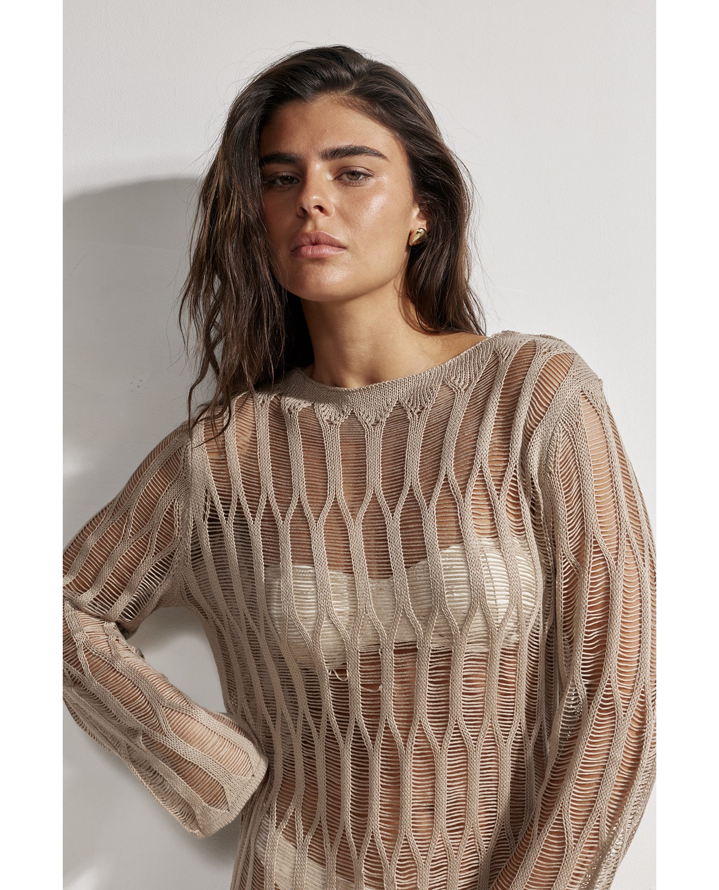 Estelle Crochet Beach Dress Cover-Up-Mocha