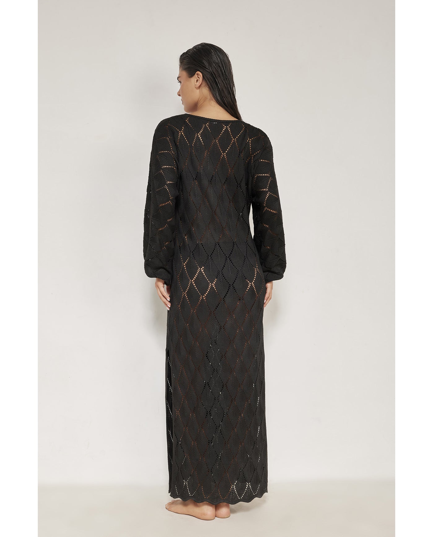 Belinda V-Neck Crochet Dress Cover-Up-Black