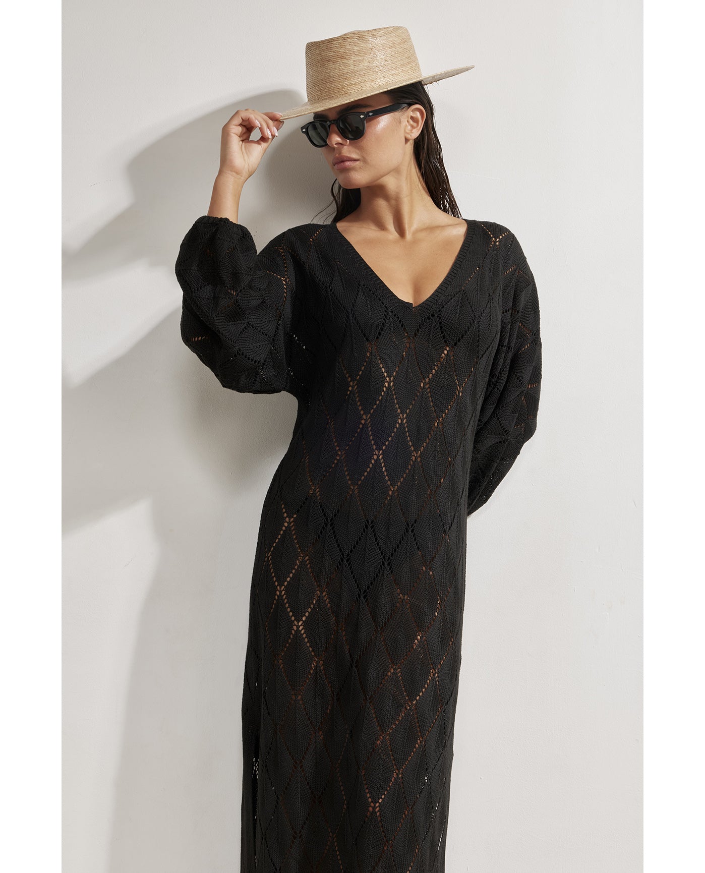 Belinda V-Neck Crochet Dress Cover-Up-Black