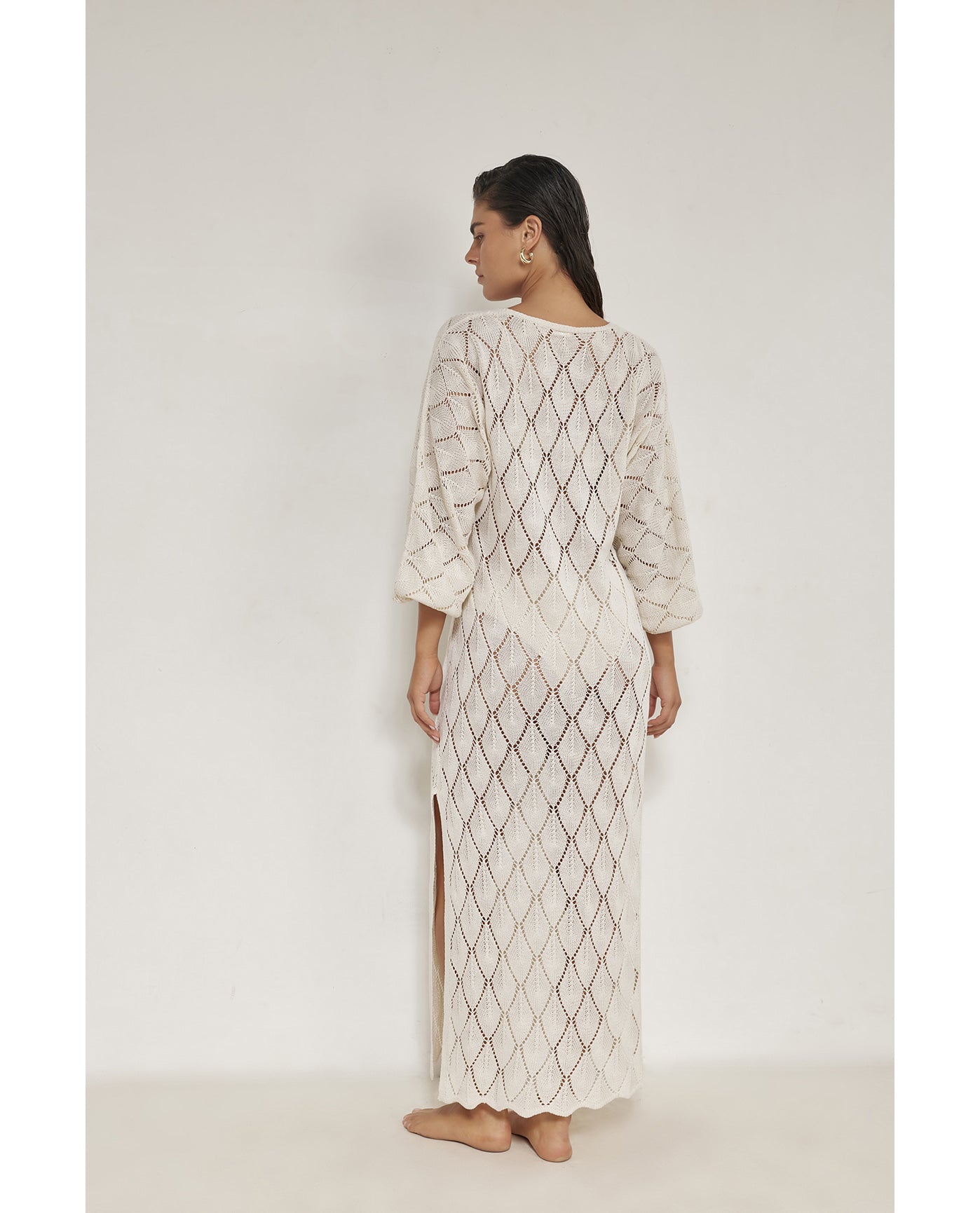 Belinda V-Neck Crochet Dress Cover-Up-Beige