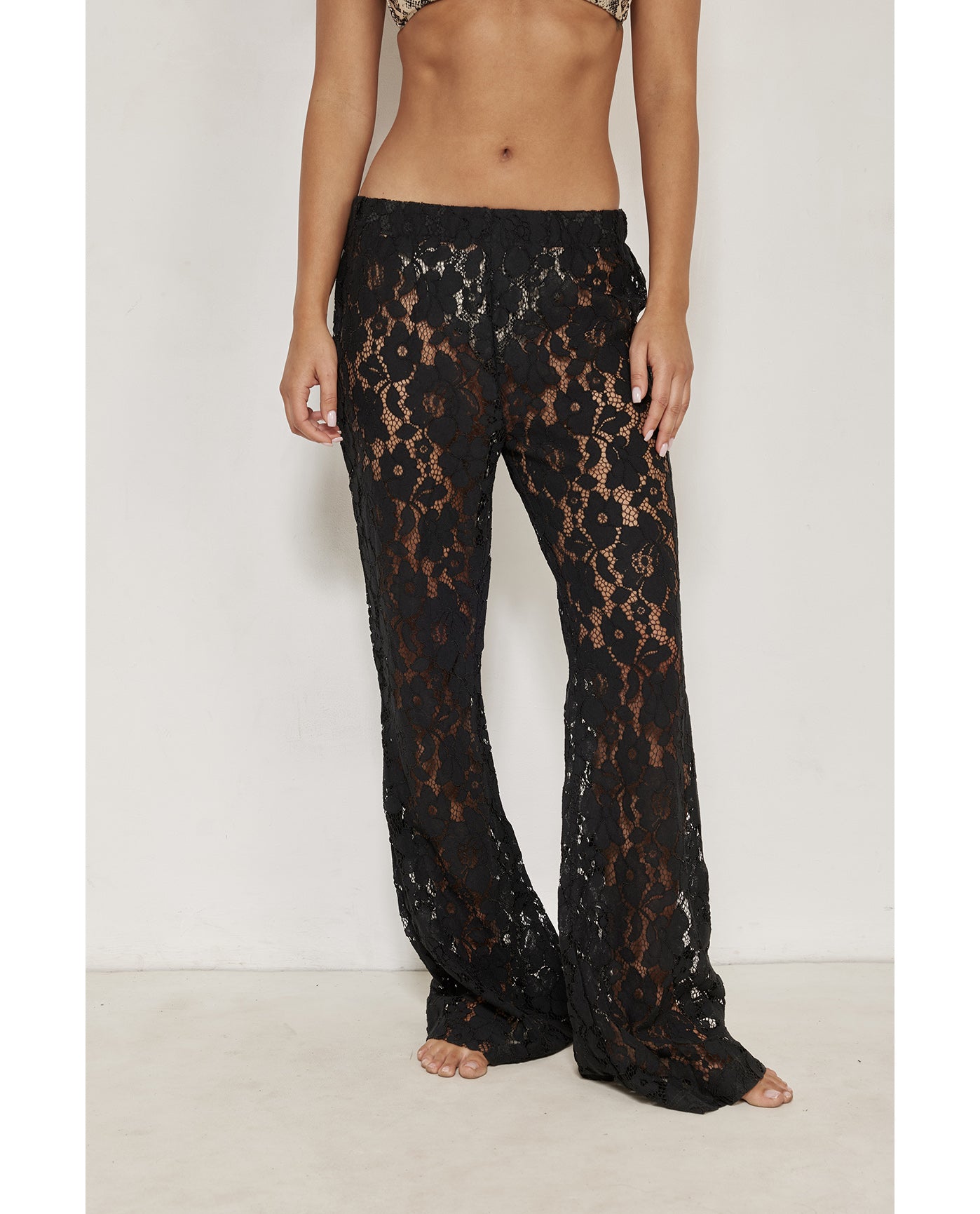 Saint Tropez Floral Lace Cover-Up Pants-Black