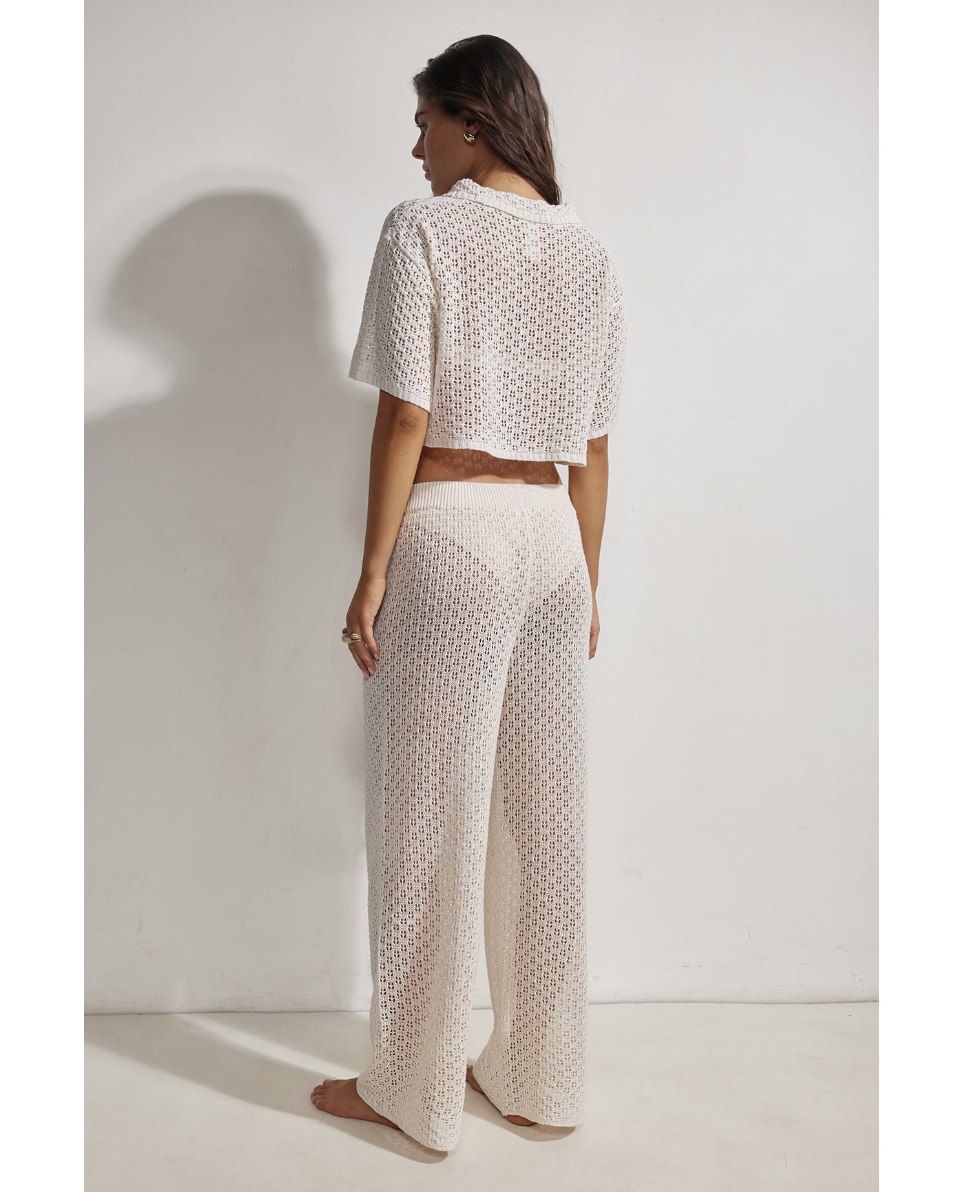 Anna Two Crochet Collared Beach Top-Beige