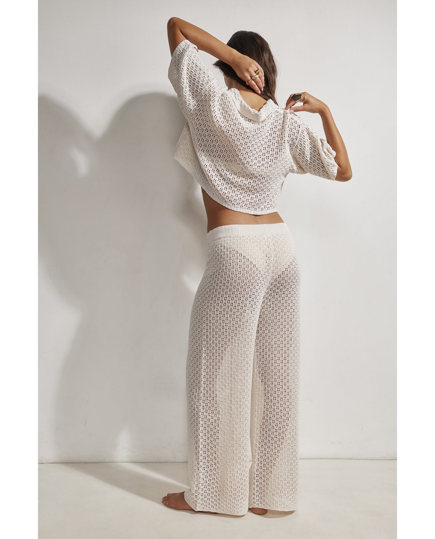 Anna Two Crochet Collared Beach Top-Beige
