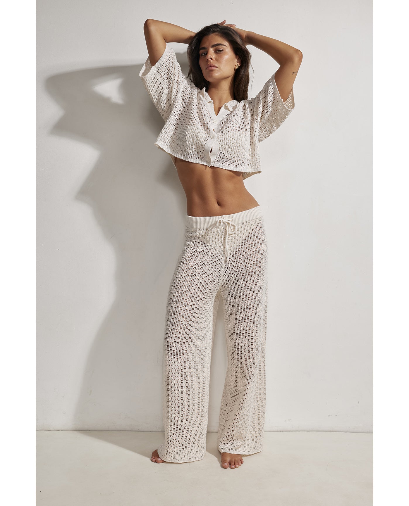 Anna Two Crochet Collared Beach Top-Beige