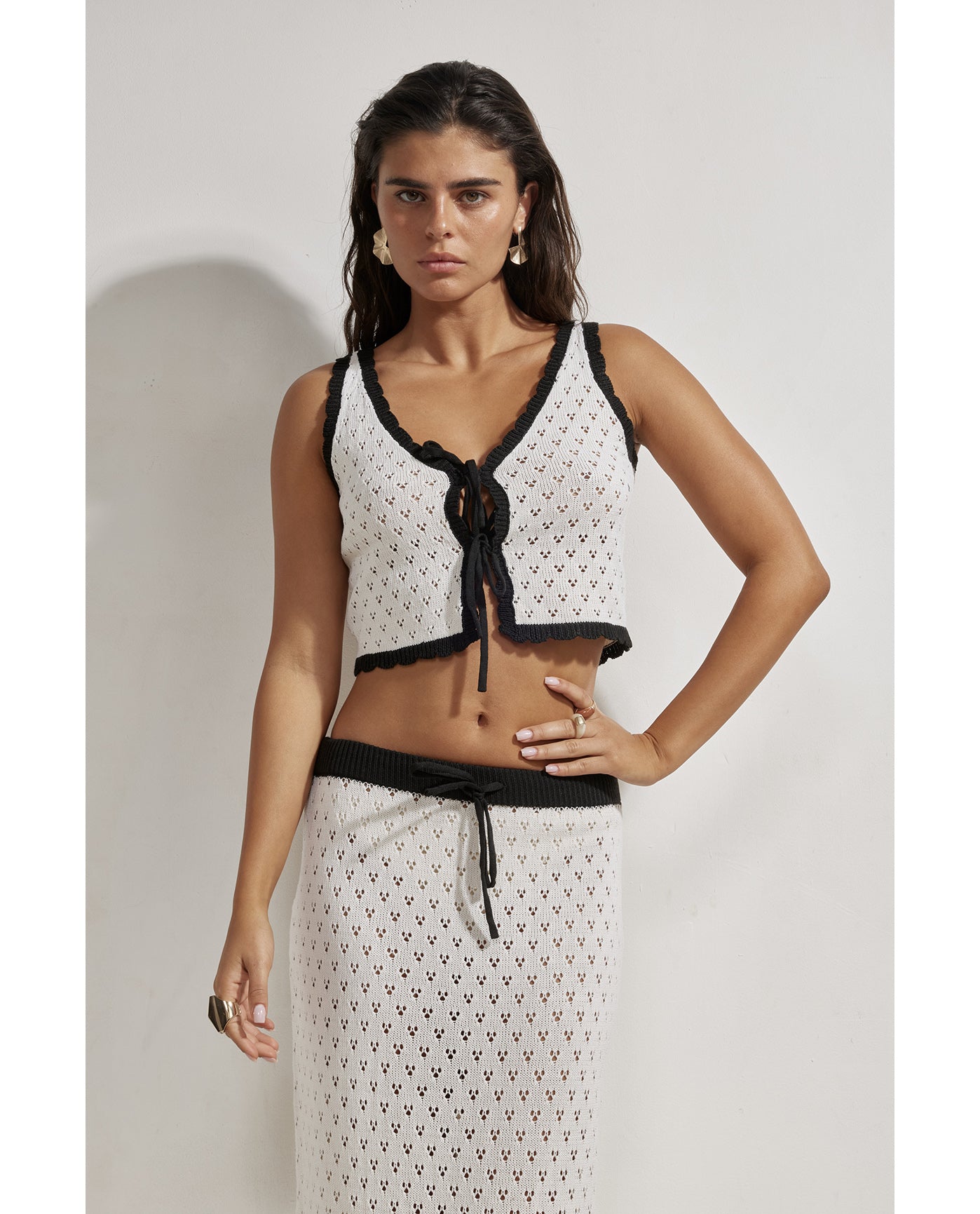 Miches Crochet Skirt Cover-Up Set-Blk/crm