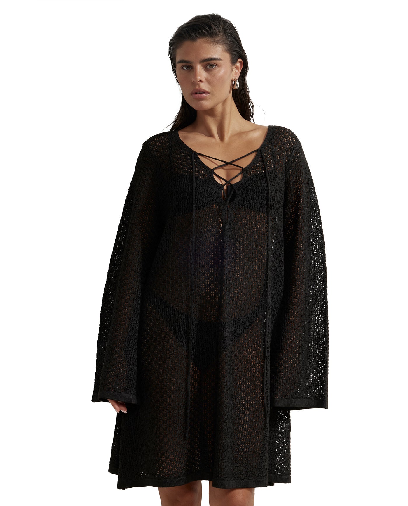 Miss Crochet Mini Dress Cover-Up-Black