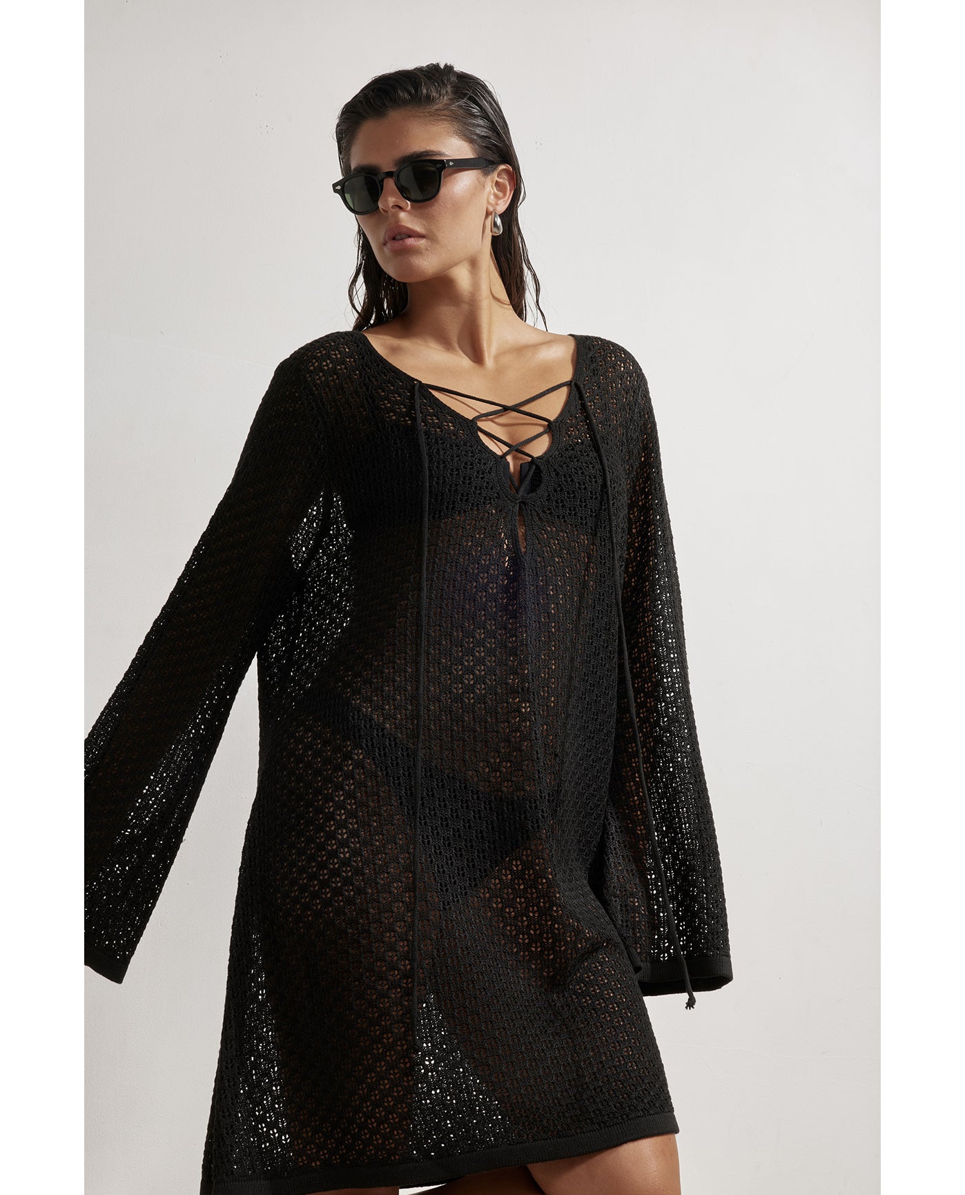 Miss Crochet Mini Dress Cover-Up-Black