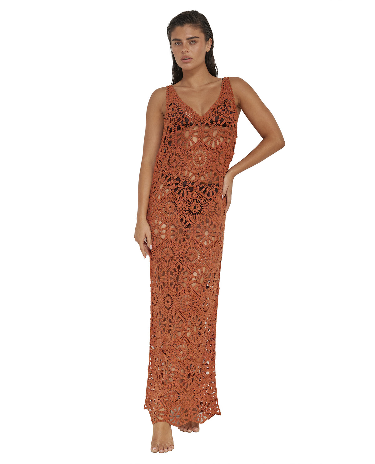 Charlie Lace Scoop Neck Maxi Dress Cover-Up-Terracota