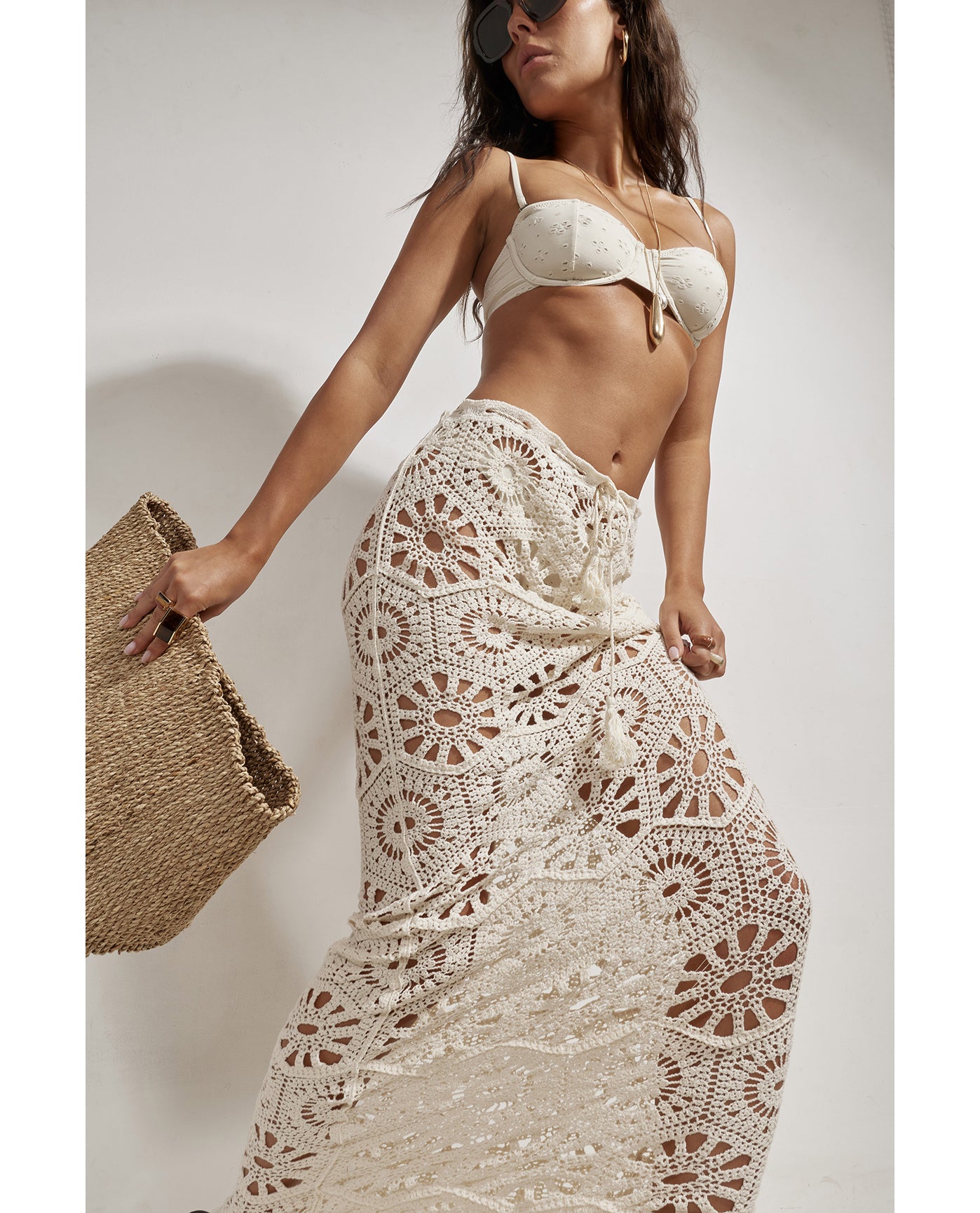 Charlie Lace Maxi Skirt Cover-Up-Beige