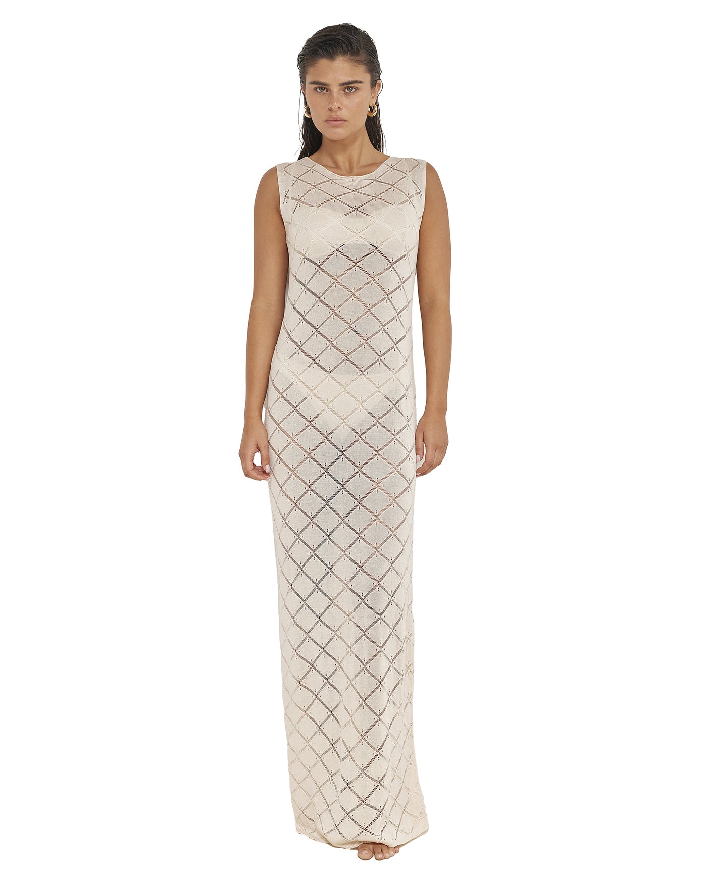 Miss Crochet Maxi Dress Cover-Up-Beige