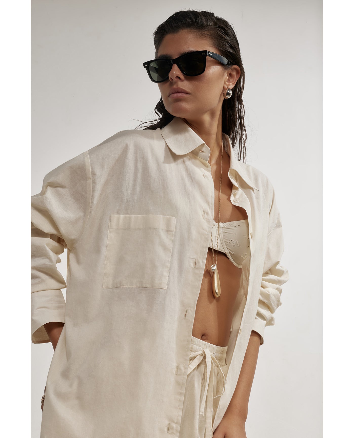 Harper Button Down Top -Beige