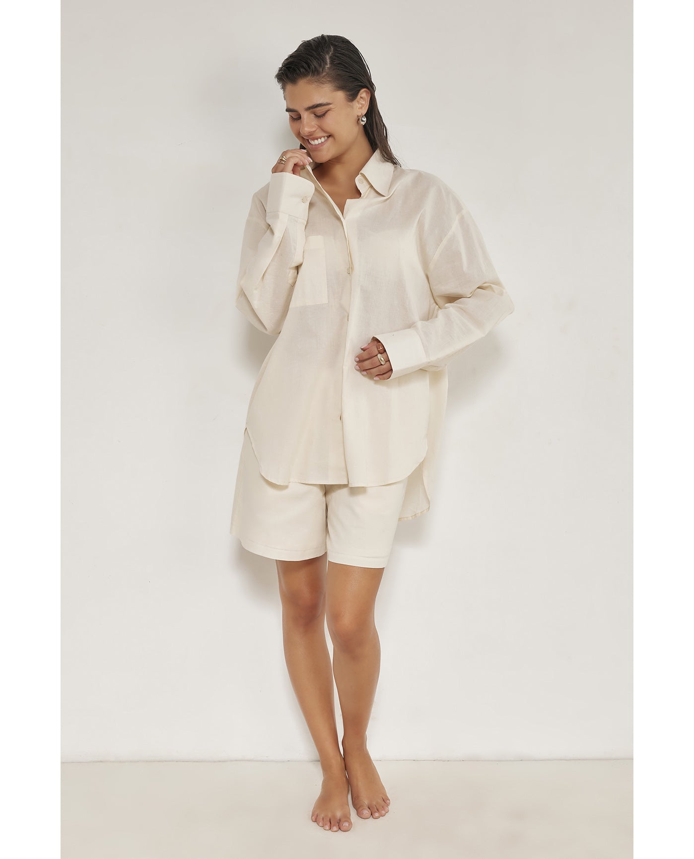 Harper Button Down Top -Beige
