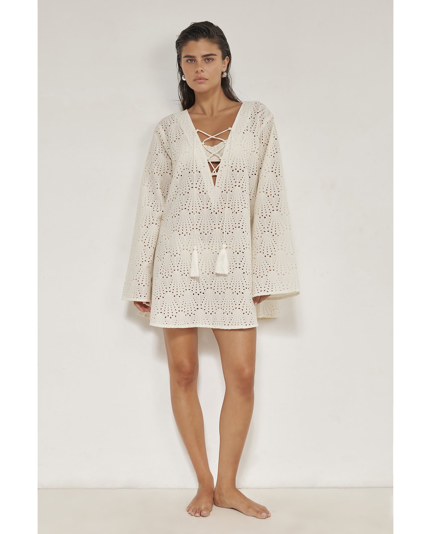 Giselle Guipure Lace Mini Dress Cover-Up -Cream