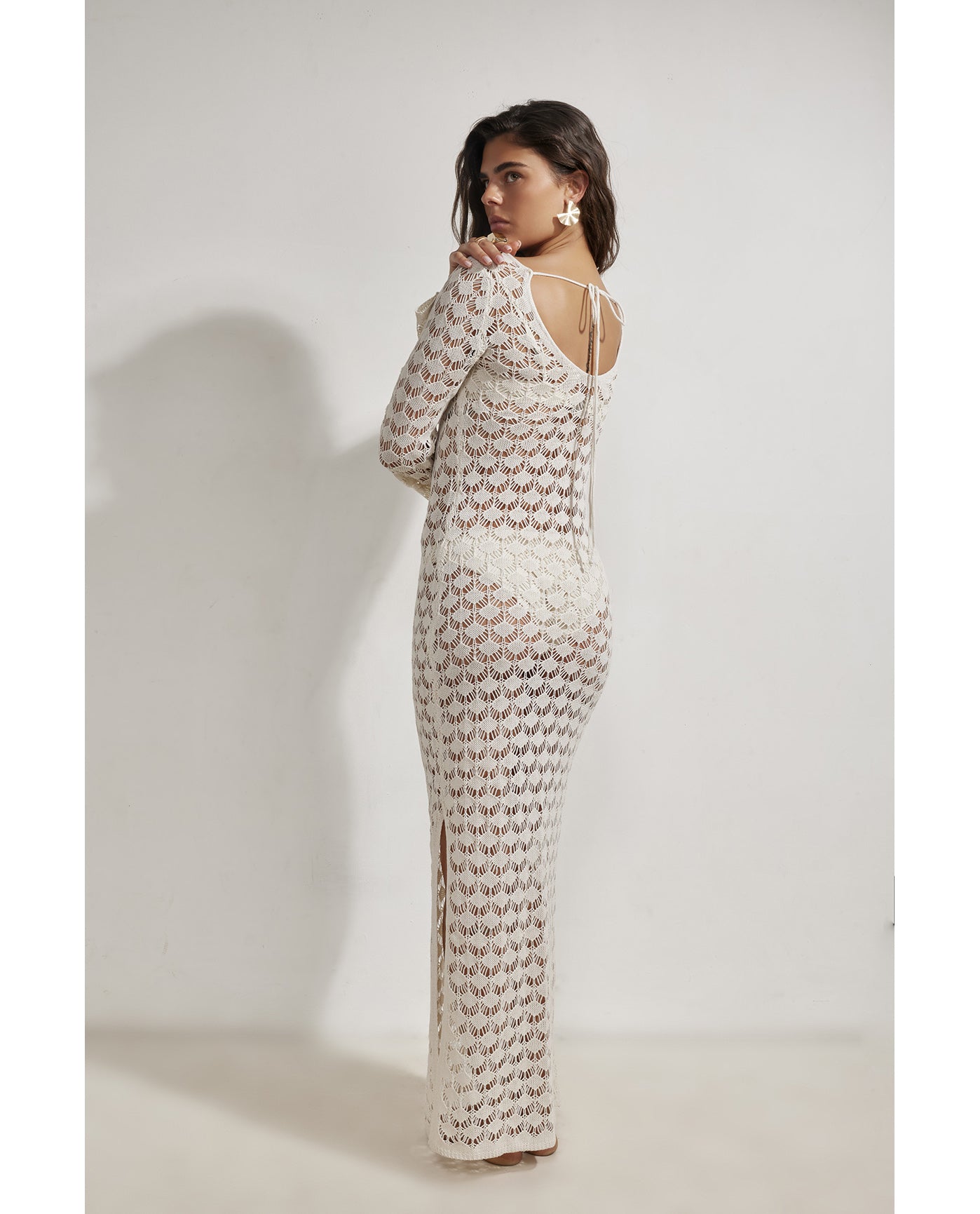 Rama Open Back Crochet Maxi Dress Cover-Up-Beige