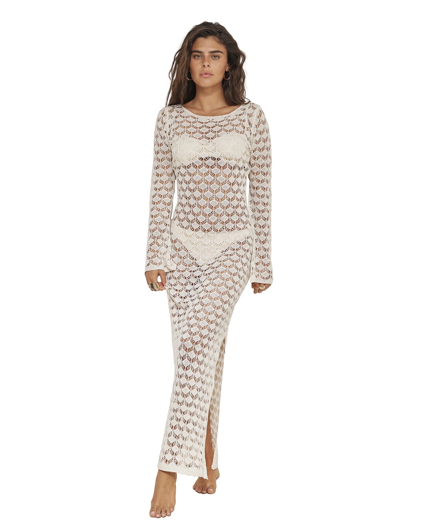 Rama Open Back Crochet Maxi Dress Cover-Up-Beige