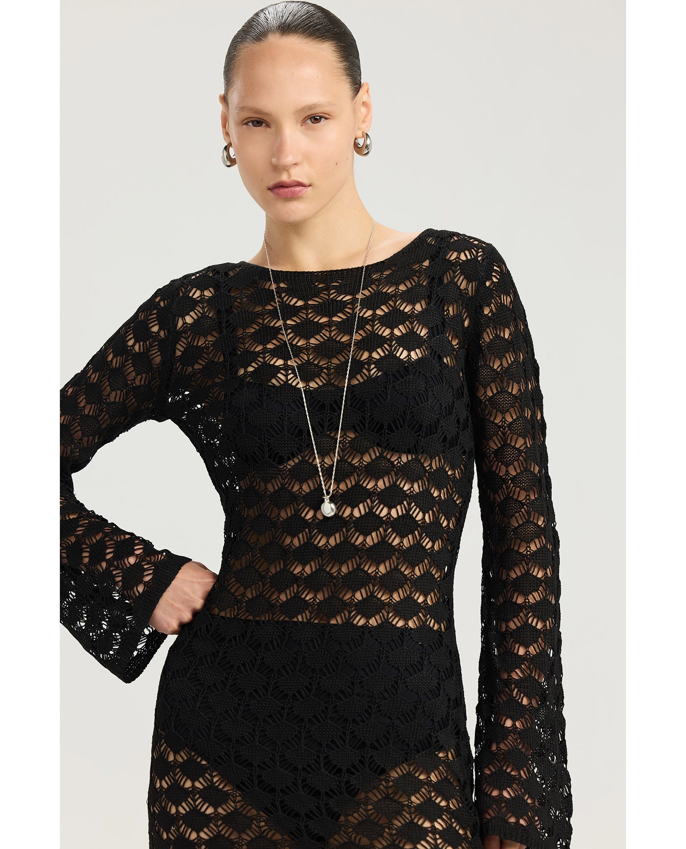 Rama Open Back Crochet Maxi Dress Cover-Up-Black