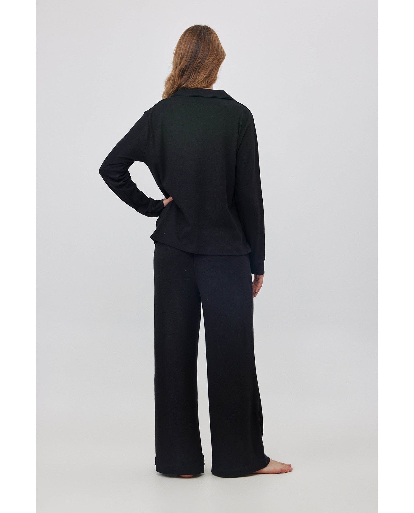 Sandy Days Button Up Loungewear Top -Black