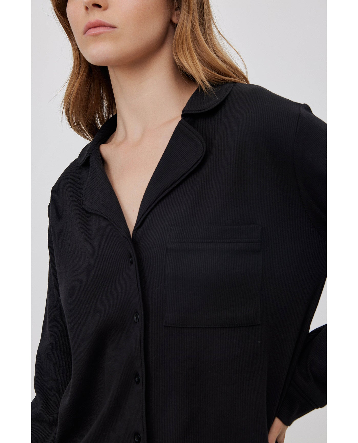 Sandy Days Button Up Loungewear Top -Black