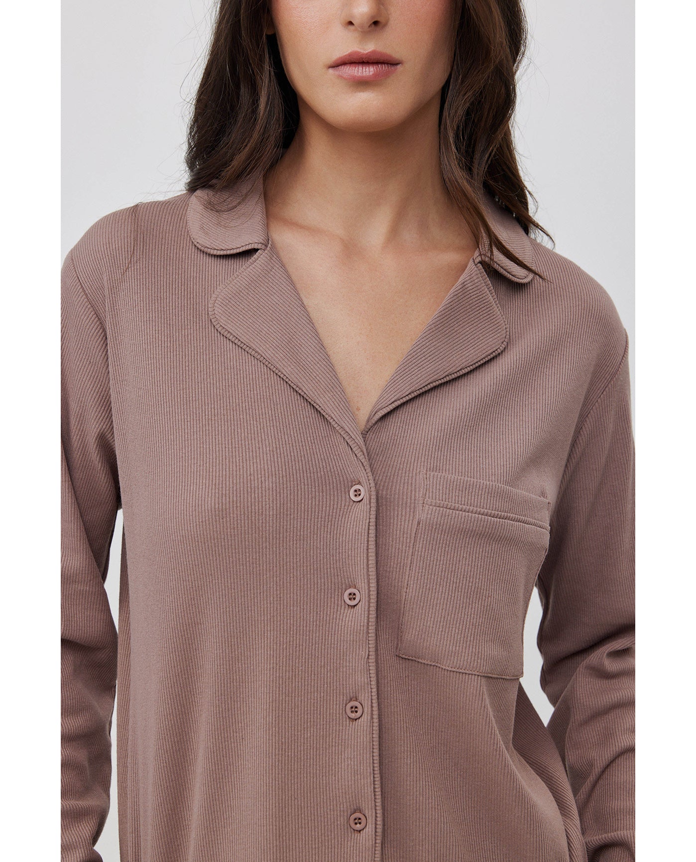 Sandy Days Button Up Loungewear Top -Coffee