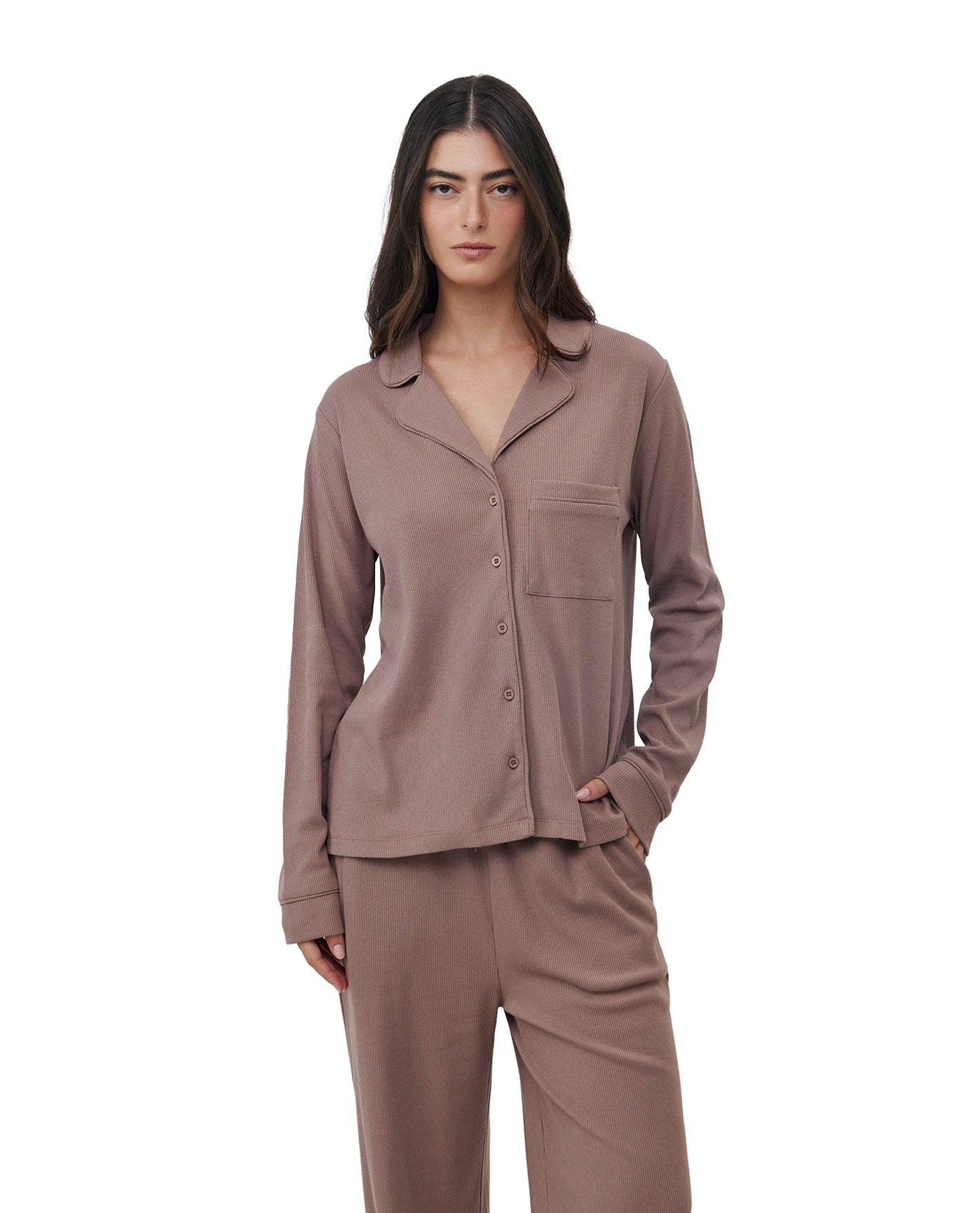 Sandy Days Button Up Loungewear Top -Coffee