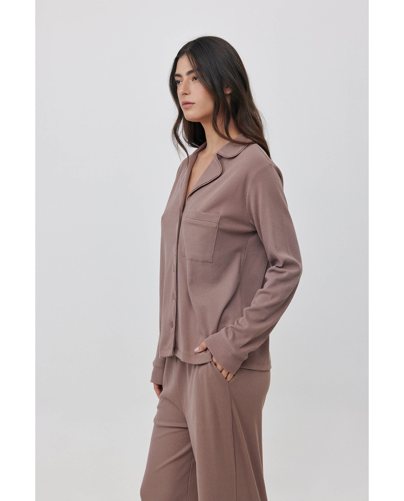 Sandy Days Button Up Loungewear Top -Coffee