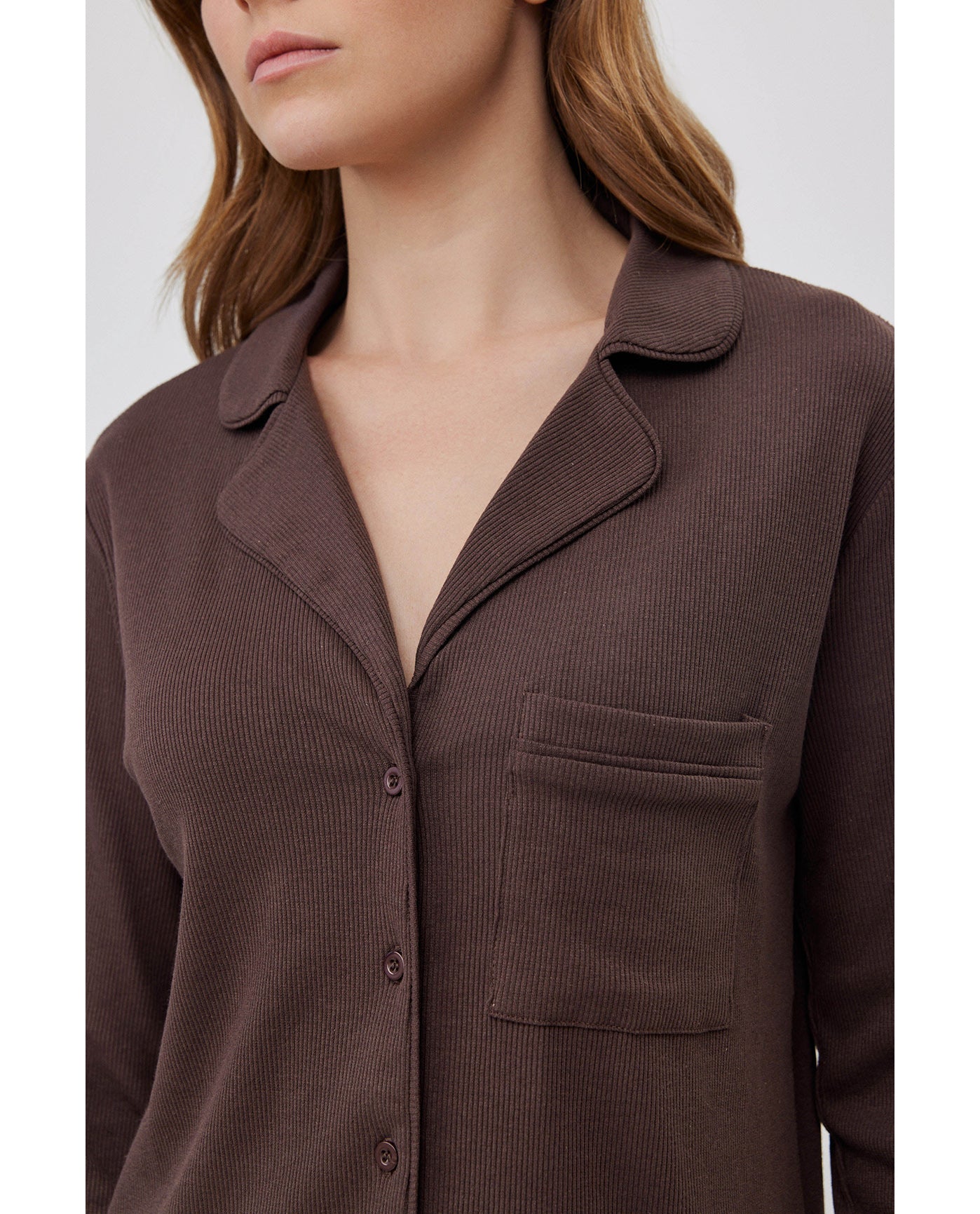 Sandy Days Button Up Loungewear Top -Dark / bro