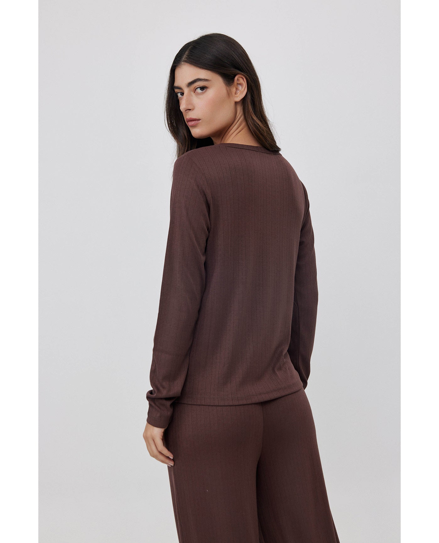 Daydream Pointelle Loungewear Top -Brown