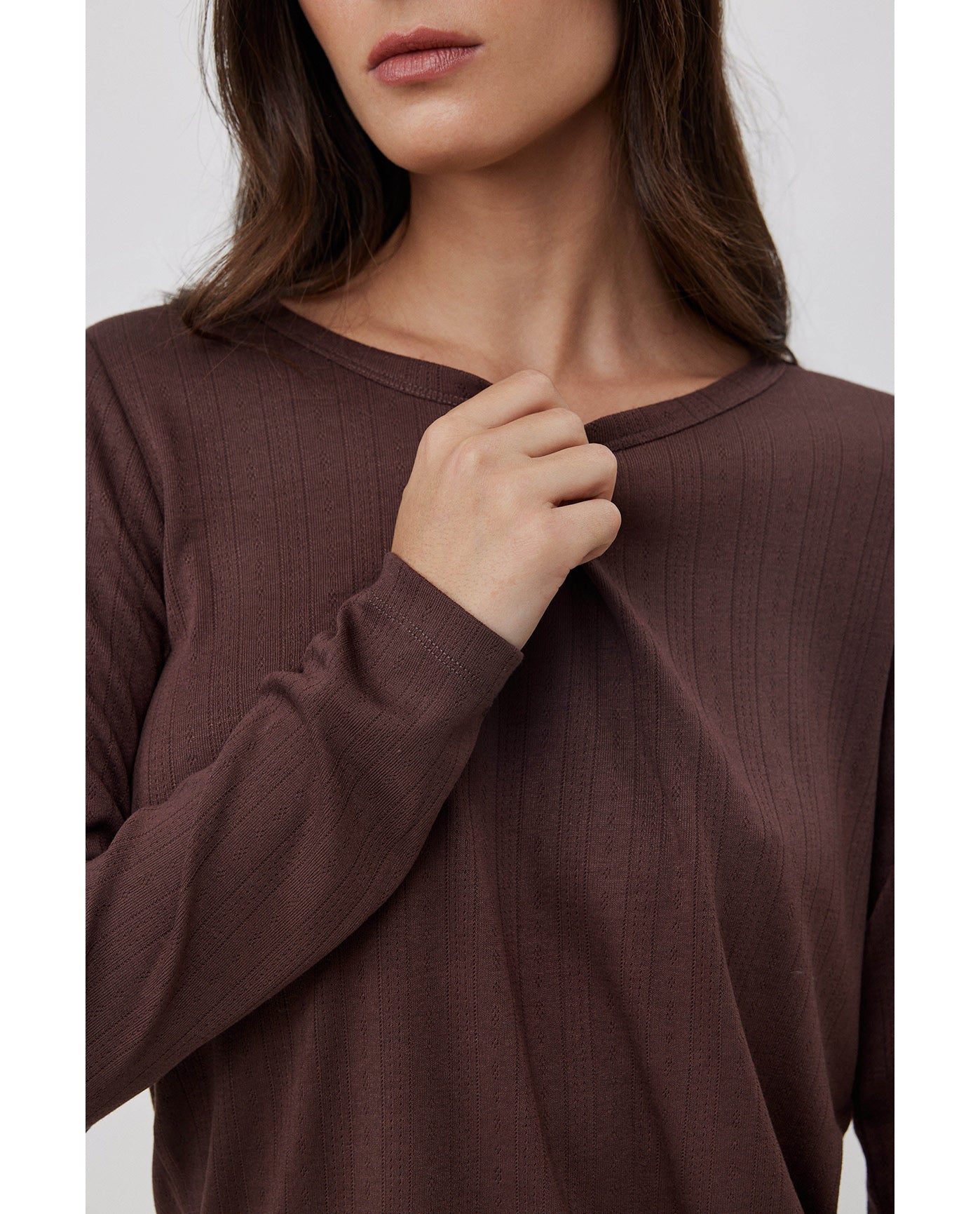 Daydream Pointelle Loungewear Top -Brown