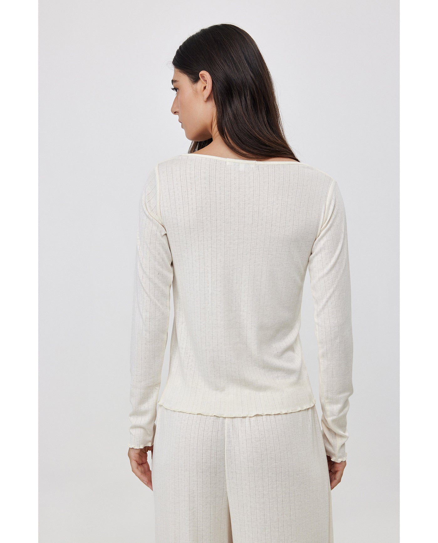 Daydream Pointelle Buttoned Loungewear Top -Cream
