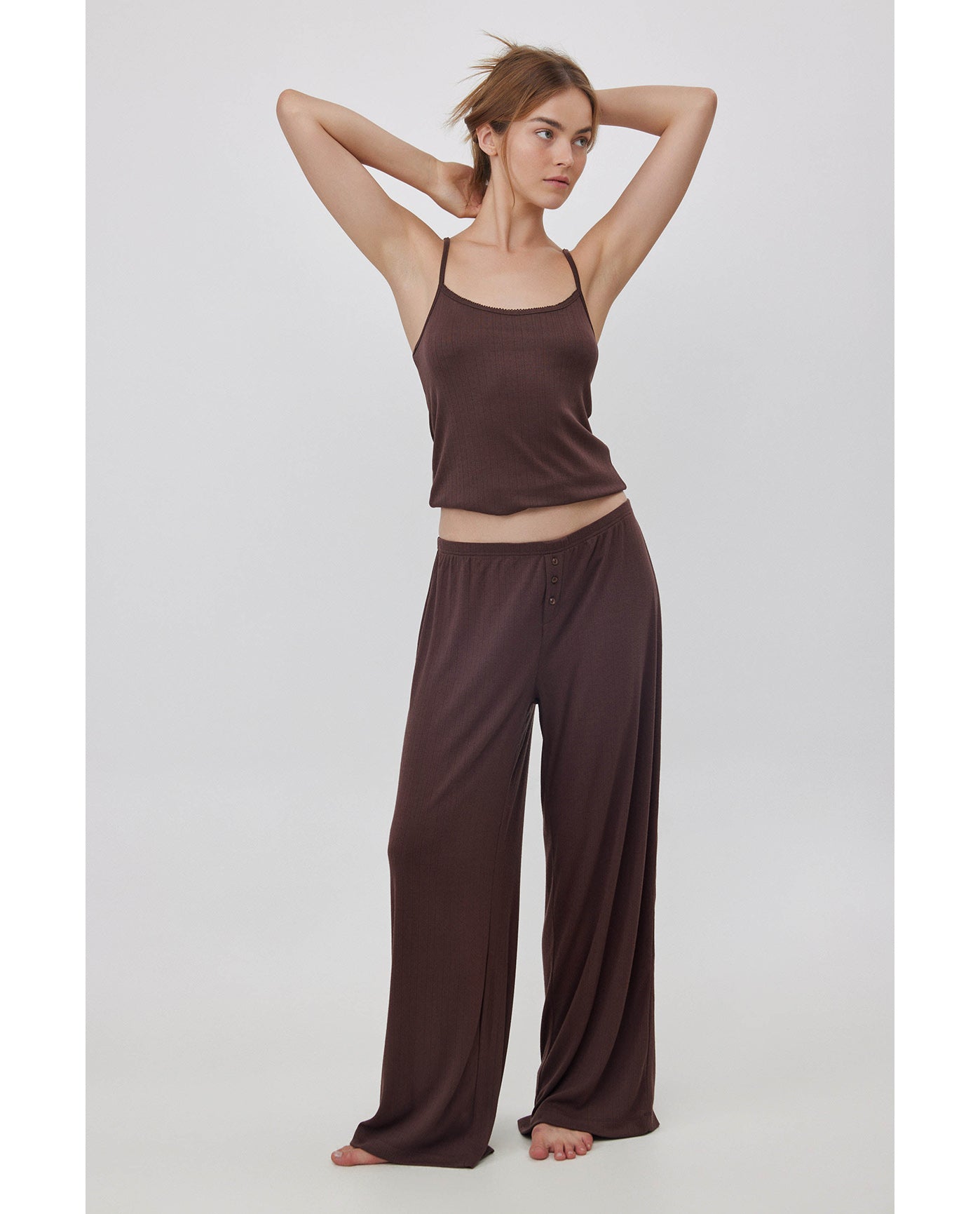 Daydream Pointelle Loungewear Tank Top -Brown