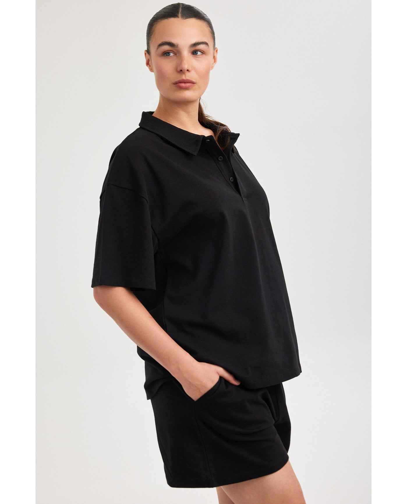 Gottex Beach LifeSummer Lounge Cotton Polo T Shirt-BlackLoungewear