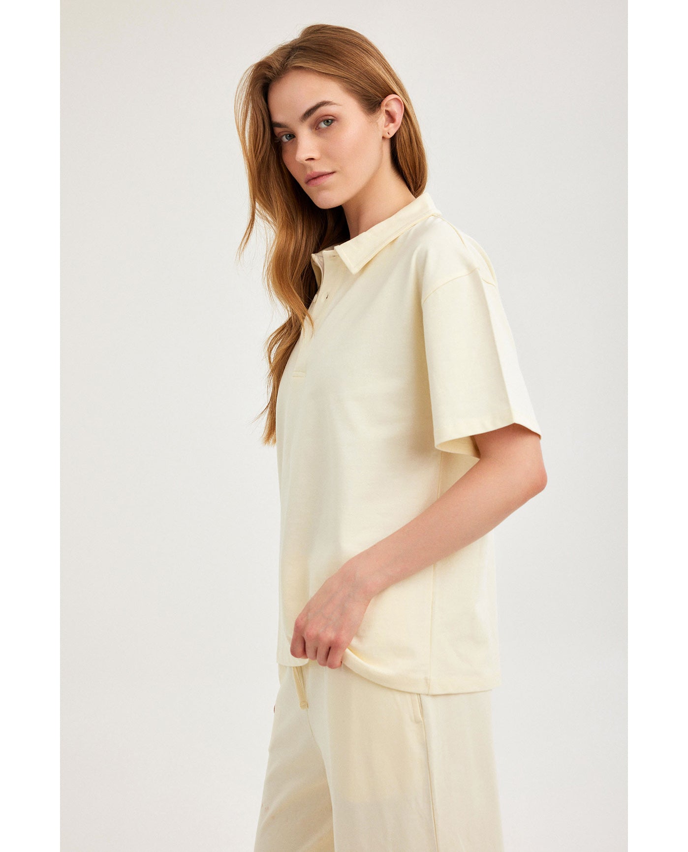Summer Lounge Cotton Polo T Shirt-Ivory