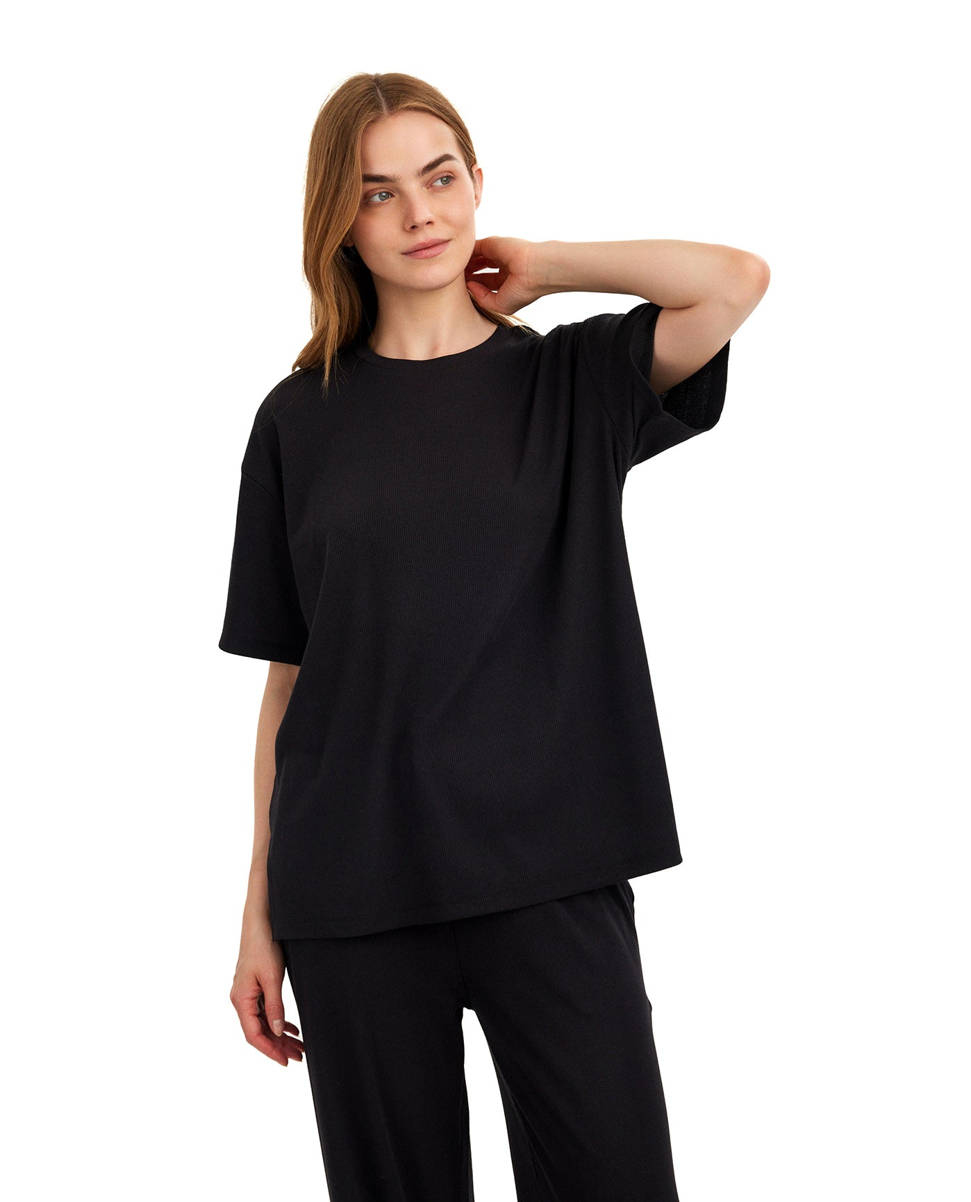 Summer Lounge Ribbed T Shirt-Black