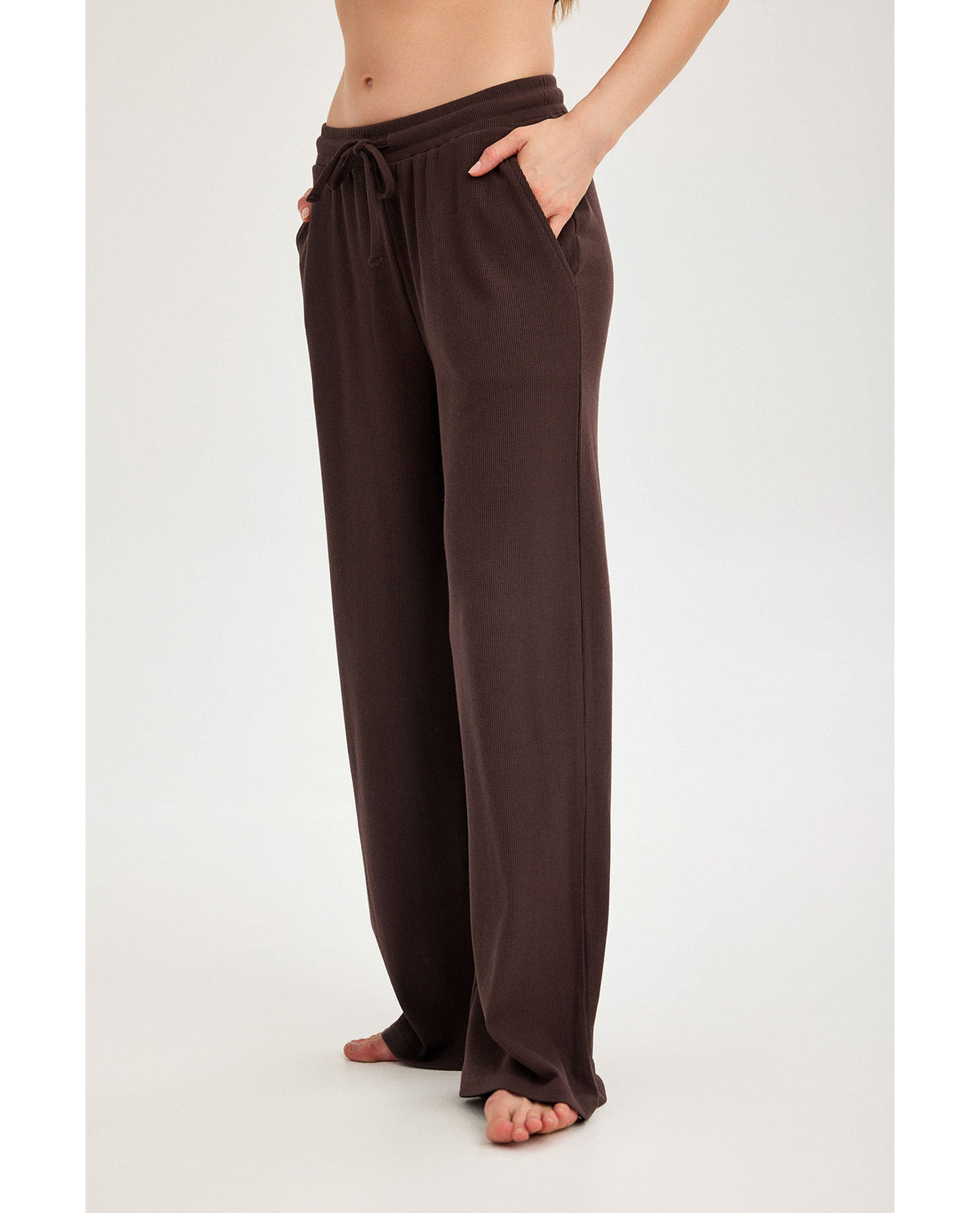 Gottex Beach LifeSummer Lounge Ribbed Wide Leg Pant-BrownLoungewear