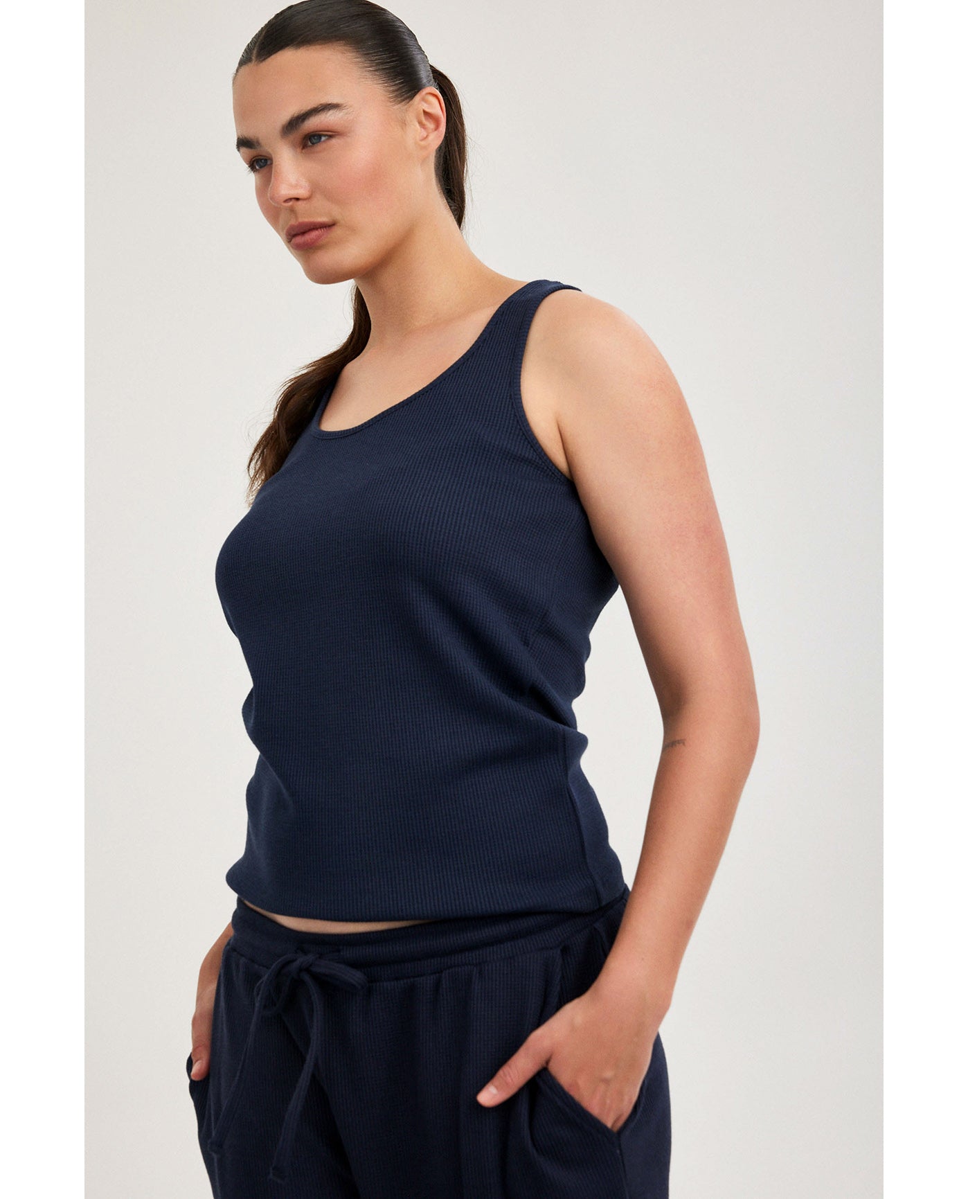 Gottex Beach LifeSummer Lounge Waffle Racerback Tank Top-NavyLoungewear