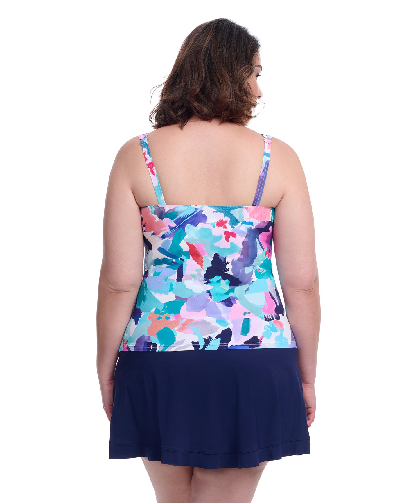 Holi Plus Size Sweetheart Underwire Tankini Top-Blue multi