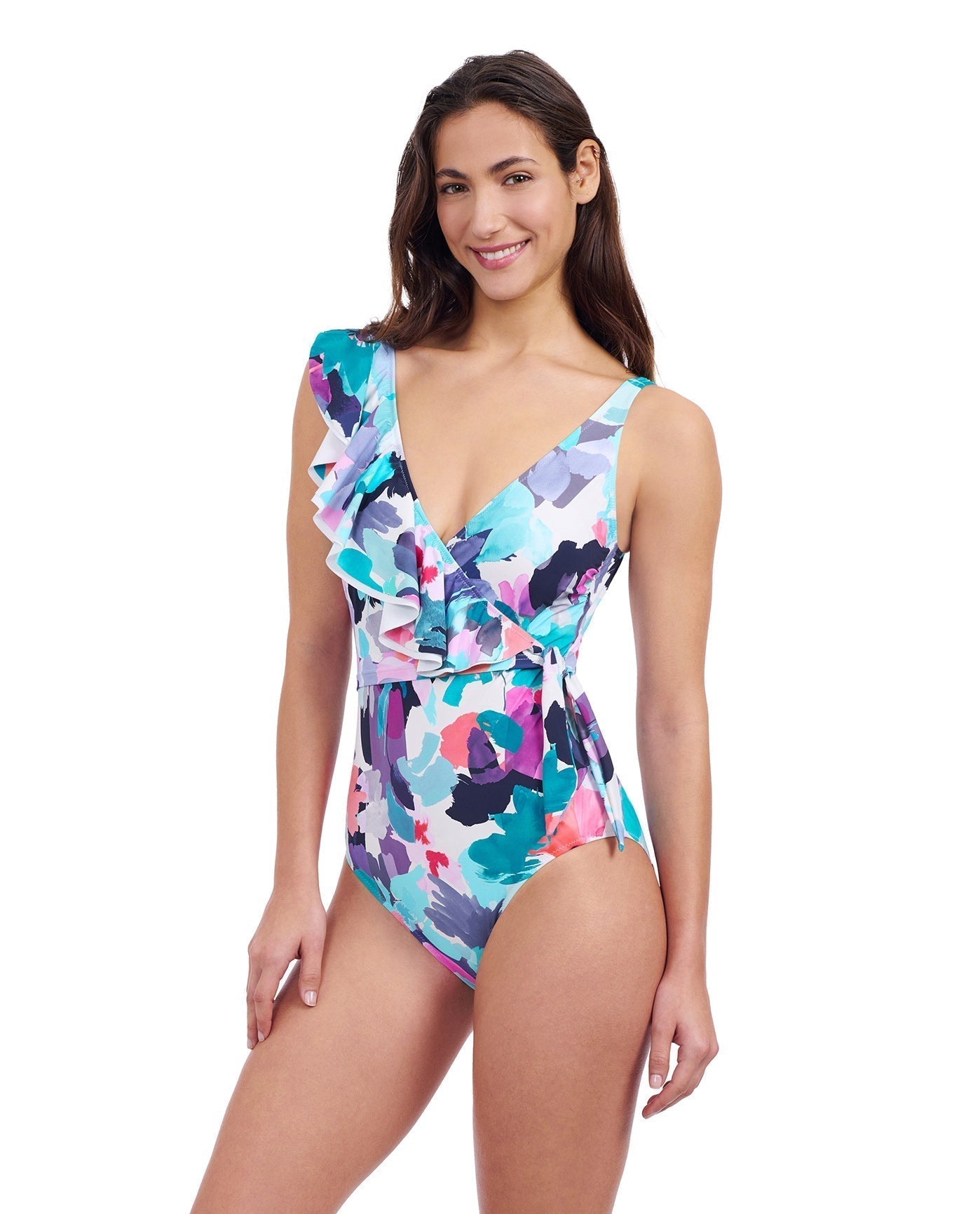 Holi V-Neck Surplice Ruffle One Piece Swimsuit