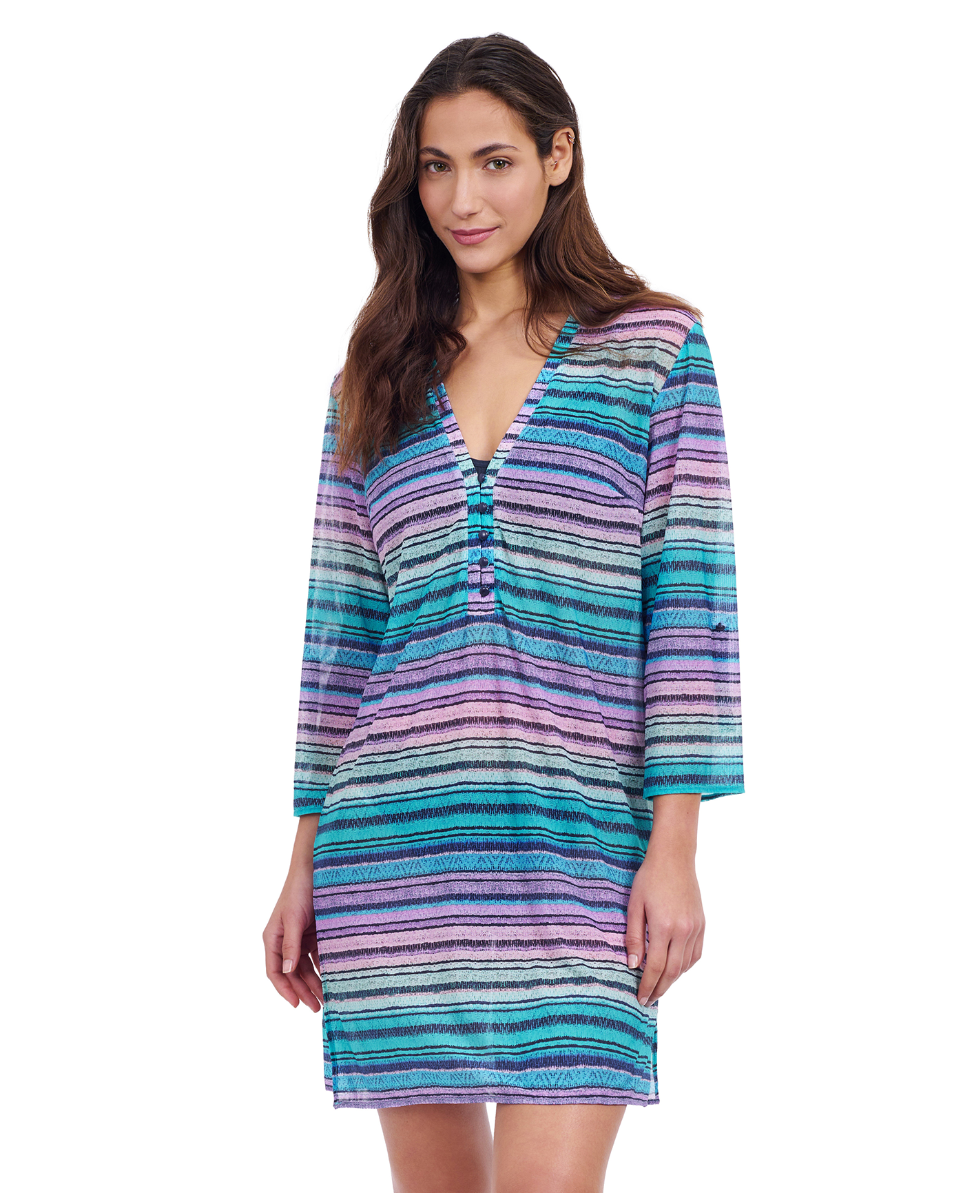 Harmony V-Neck Long Sleeve Mesh Tunic Cover Up