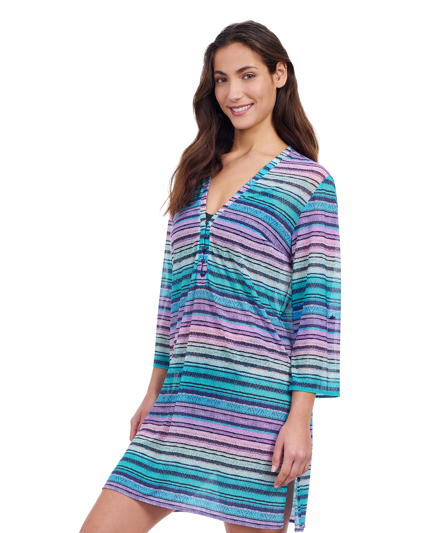 Harmony V-Neck Long Sleeve Mesh Tunic Cover Up
