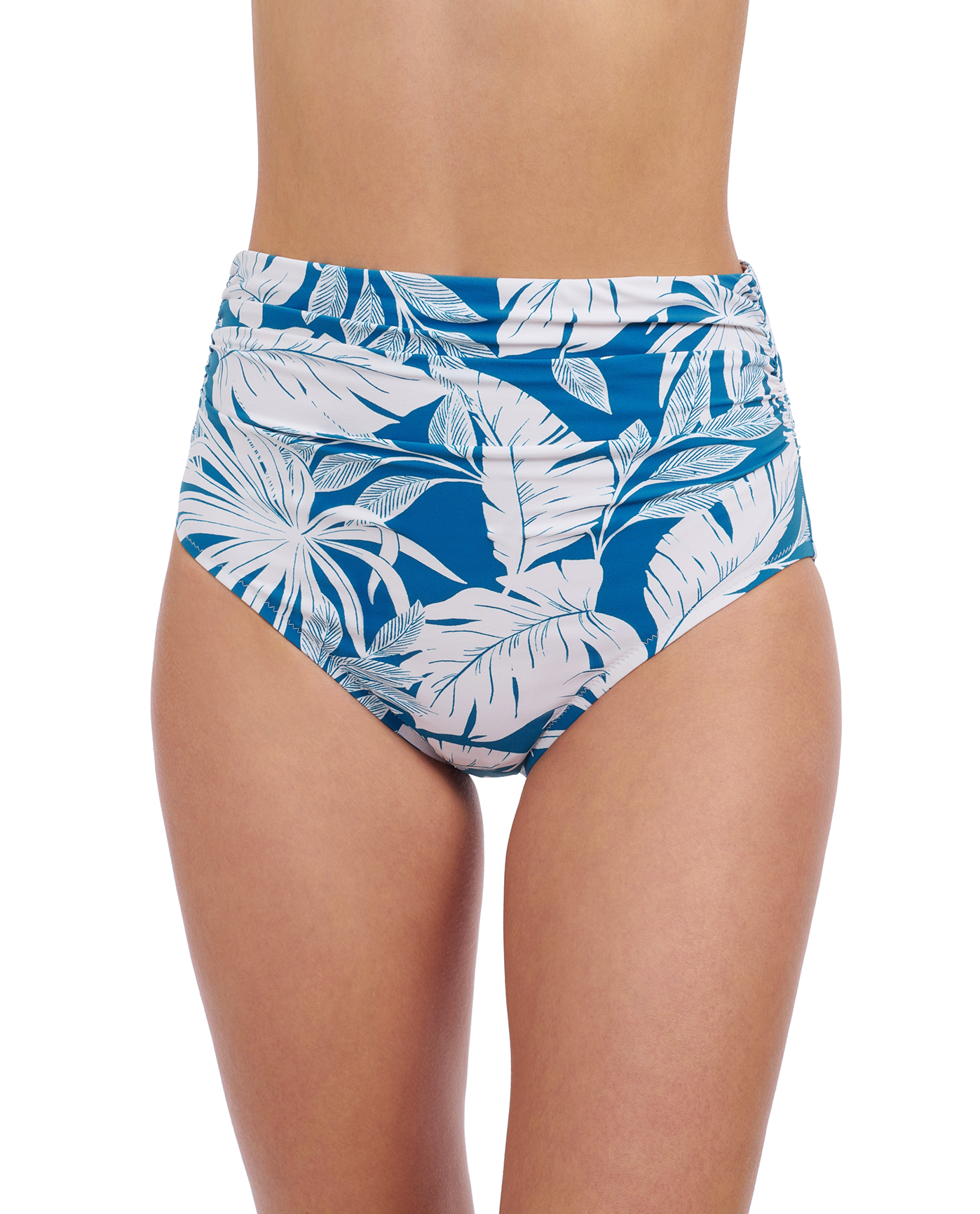 Profile By Gottex Malaya Shirred High Waist Swim Bottom | Profile Malaya Teal and White